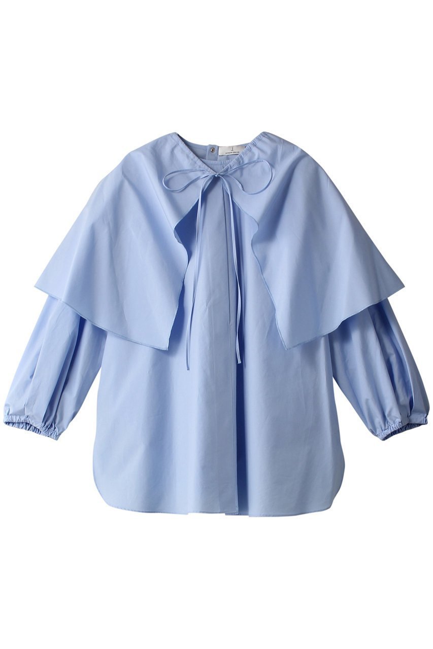 【ジェイドット/j.】の細番手コットンケープブラウス インテリア・キッズ・メンズ・レディースファッション・服の通販 founy(ファニー) 　ファッション　Fashion　レディースファッション　Fashion for Women　トップス・カットソー　Cut & Sew Tops　シャツ・ブラウス・オフィスカジュアル　Elegant Blouses & Button-Ups　コーティング　Coating, Coated Finish　シンプル　Simple, Minimal　スリーブ　Sleeve, Long Sleeve / Short Sleeve　ロング　Long, Long-Length　ビジネス 仕事 通勤　Business / Work / Commuting　サックス|ID: prp329100004918639 ipo3291000000036893562