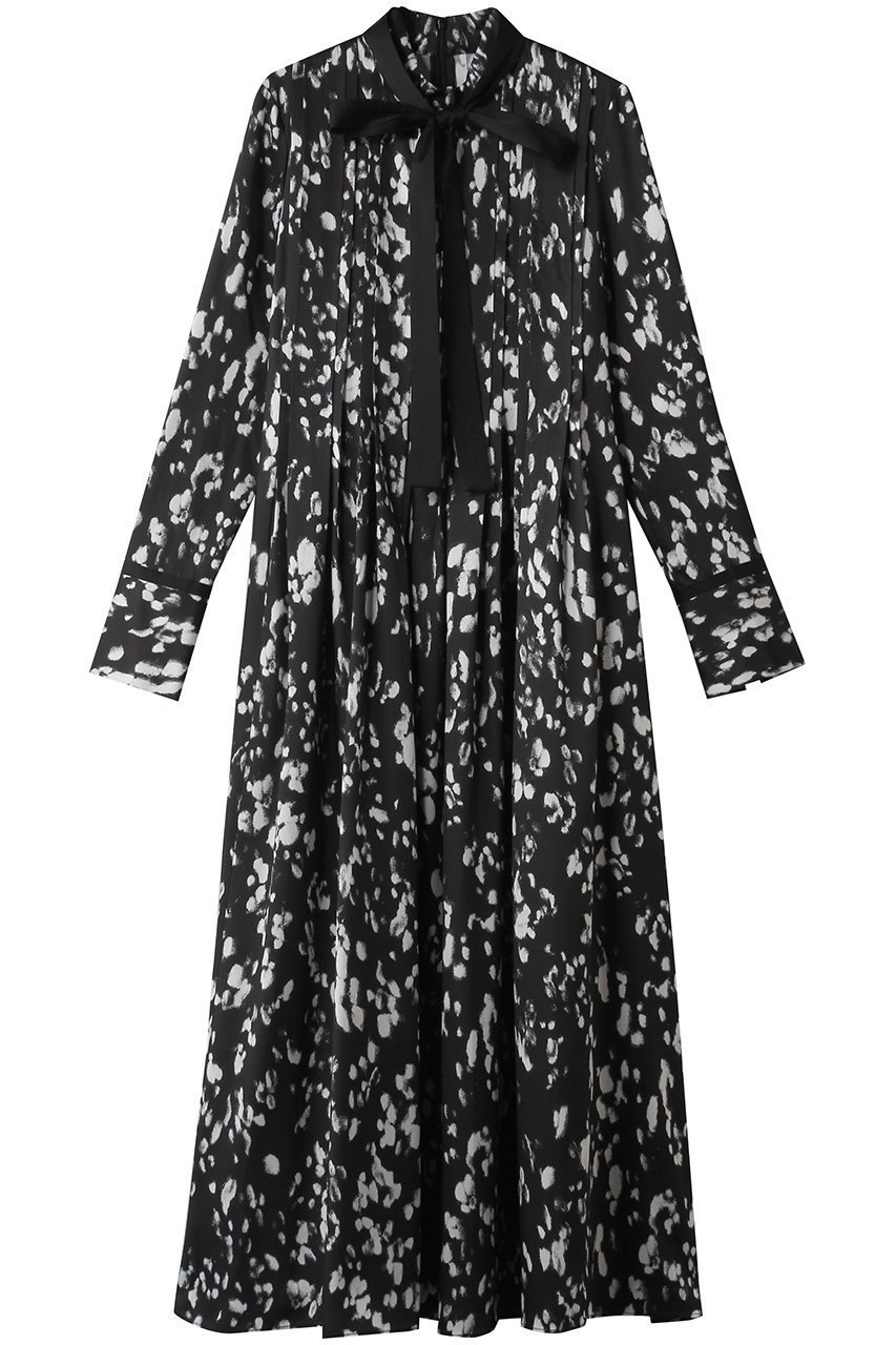 【アルアバイル/allureville】のOFFICINAプリーツフレアワンピース インテリア・キッズ・メンズ・レディースファッション・服の通販 founy(ファニー) 　ファッション　Fashion　レディースファッション　Fashion for Women　ワンピース　Dresses　チュニック　Tunic Tops & Dresses　クラシカル　Classical, Vintage-Inspired　チュニック　Tunic, Long Top　フィット　Fit, Slim Fit　フレア　Flare, Flared　プリント　Print, Printed Pattern　プリーツ　Pleats, Pleated　モノトーン　Monotone, Black and White　リボン　Ribbon, Bow　ロング　Long, Long-Length　再入荷　Restock / Back in Stock　ブラック|ID: prp329100004918640 ipo3291000000036893652