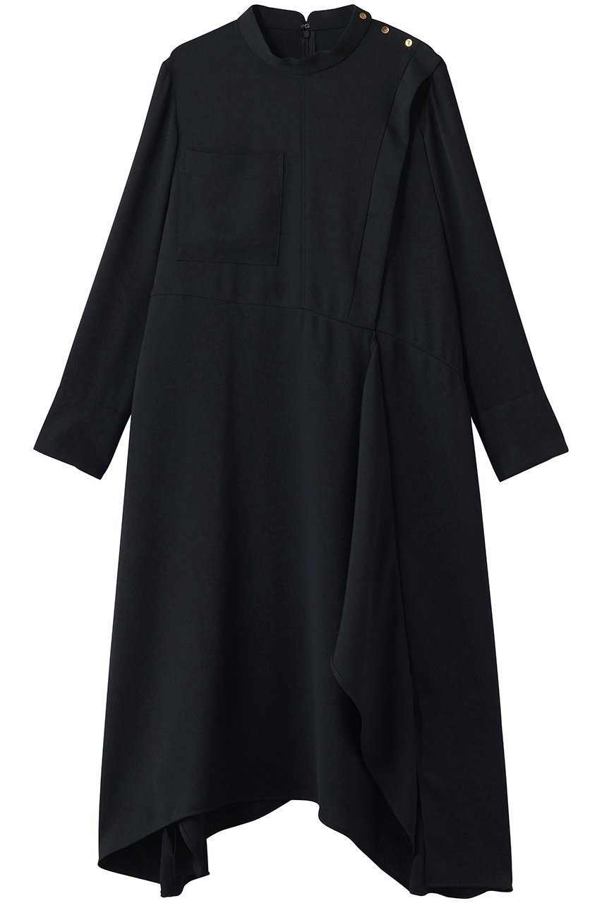 【ランバン オン ブルー/LANVIN en Bleu】のシルキーツイルドレープシャツワンピース 人気、トレンドファッション・服の通販 founy(ファニー) 　ファッション　Fashion　レディースファッション　Fashion for Women　ワンピース　Dresses　シャツワンピース / 1枚で着映えコーデ　Shirt Dresses　チュニック　Tunic Tops & Dresses　アシンメトリー　Asymmetrical Style　イレギュラーヘム　Irregular Hem　オケージョン　Occasion Wear　カフス　Cuff Design　シルク　Silk, 100% Silk　チュニック　Tunic, Long Top　ツイル　Twist, Twisted Detail　ドレープ　Drape, Draping Fabric　ラッフル　Ruffle, Frill　ロング　Long, Long-Length　エレガント 上品　Elegant　 other-1|ID: prp329100004918676 ipo3291000000036894133