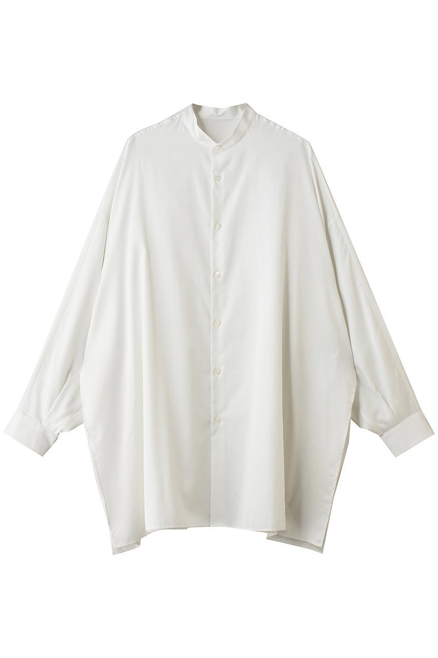 【グラフペーパー/Graphpaper】のSilicon Poplin Deep Slit Band Collar Shirt インテリア・キッズ・メンズ・レディースファッション・服の通販 founy(ファニー) ファッション Fashion レディースファッション Fashion for Women トップス・カットソー Cut & Sew Tops シャツ・ブラウス・オフィスカジュアル Elegant Blouses & Button-Ups なめらか Smooth, Silky Texture シルク Silk, 100% Silk スリット Slit, Slit Detail スリーブ Sleeve, Long Sleeve / Short Sleeve バランス Balance, Style Balance ロング Long, Long-Length エレガント 上品 Elegant PEARL WHITE|ID: prp329100004918683 ipo3291000000036894204