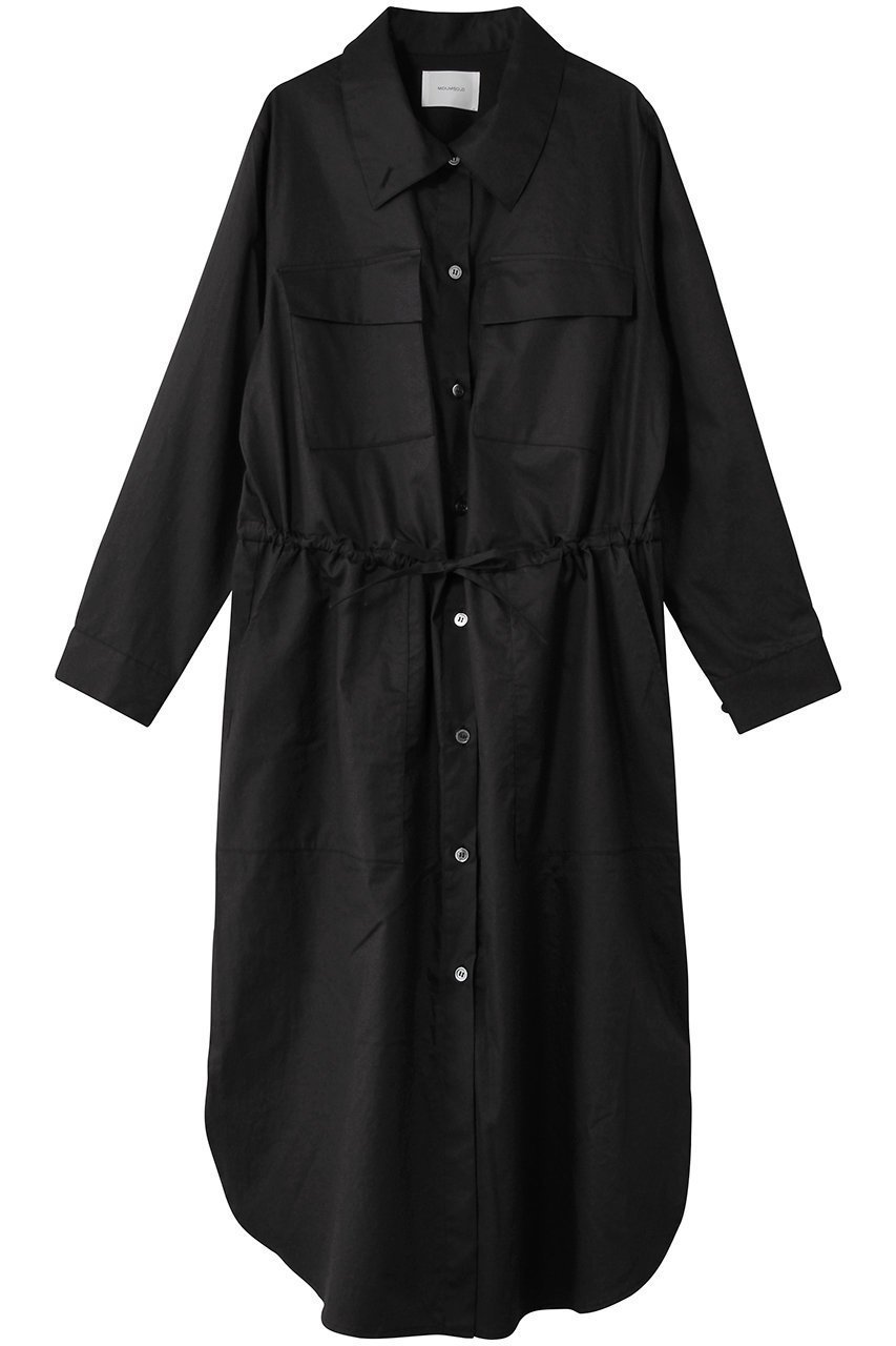 【ミディウミソリッド/MIDIUMISOLID】のワークシャツワンピース インテリア・キッズ・メンズ・レディースファッション・服の通販 founy(ファニー) 　ファッション　Fashion　レディースファッション　Fashion for Women　ワンピース　Dresses　シャツワンピース / 1枚で着映えコーデ　Shirt Dresses　チュニック　Tunic Tops & Dresses　スタンド　Stand Collar, Upright Stand　チュニック　Tunic, Long Top　ツイル　Twist, Twisted Detail　ロング　Long, Long-Length　ワッシャー　Washer, Crinkled Finish　black|ID: prp329100004918754 ipo3291000000036895789