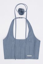 【プランク プロジェクト/PRANK PROJECT】のフラワーチョーカーストライプホルタートップス / Flower Choker Striped Halter Top 人気、トレンドファッション・服の通販 founy(ファニー) ファッション Fashion レディースファッション Fashion for Women トップス・カットソー Cut & Sew Tops キャミソール&ノースリーブ Camisoles & Sleeveless Tops シャツ・ブラウス・オフィスカジュアル Elegant Blouses & Button-Ups スクエア Square, Square Shape ストライプ Stripe, Striped Pattern ストレート Straight, Straight Cut セットアップ Set-Up, Coordinated Outfit デニム Denim, Jeans Material ノースリーブ Sleeveless, No-Sleeve 夏 Summer thumbnail BLU(ブルー)|ID: prp329100004918757 ipo3291000000036895821
