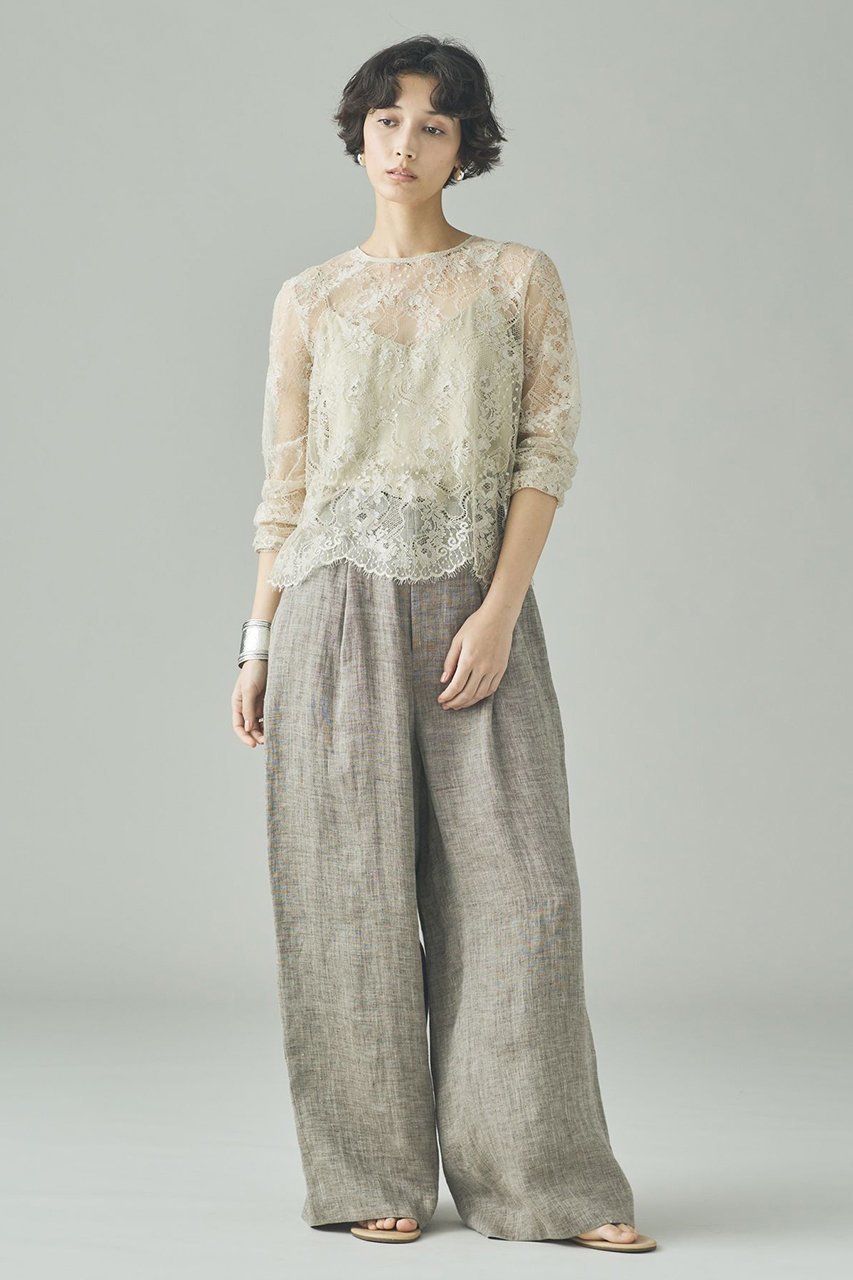 【カレンソロジー/Curensology】の〈C.S.G〉リネンリバーレースブラウス 人気、トレンドファッション・服の通販 founy(ファニー) 　ファッション　Fashion　レディースファッション　Fashion for Women　トップス・カットソー　Cut & Sew Tops　シャツ・ブラウス・オフィスカジュアル　Elegant Blouses & Button-Ups　インナー　Innerwear　エレガント 上品　Elegant　スカラップ　Scallop, Scalloped Edge　スリーブ　Sleeve, Long Sleeve / Short Sleeve　ベーシック　Basic, Essential　リネン　Linen, Linen Fabric　レース　Lace, Lace Fabric　ロング　Long, Long-Length　other-5|ID: prp329100004918835 ipo3291000000036897820