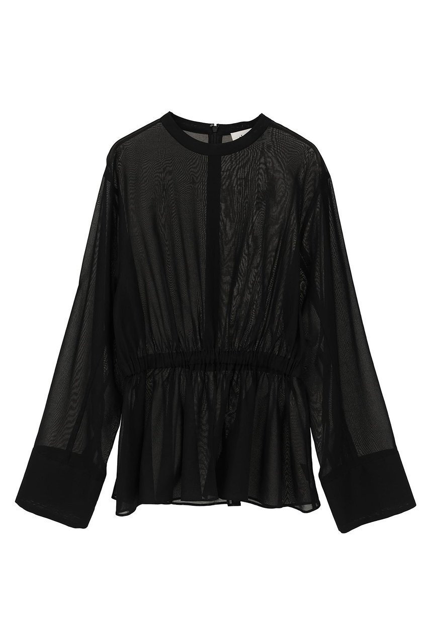 【マルティニーク/martinique】の【l heritage martinique】オーガンジーペプラムブラウス インテリア・キッズ・メンズ・レディースファッション・服の通販 founy(ファニー) 　ファッション　Fashion　レディースファッション　Fashion for Women　トップス・カットソー　Cut & Sew Tops　シャツ・ブラウス・オフィスカジュアル　Elegant Blouses & Button-Ups　おすすめ　Recommended / Our Picks　なめらか　Smooth, Silky Texture　エレガント 上品　Elegant　オーガンジー　Organza Fabric　スリーブ　Sleeve, Long Sleeve / Short Sleeve　ペプラム　Peplum, Flared Hem　ボトム　Bottoms, Lower Wear　リラックス　Relax, Relaxed Fit　ロング　Long, Long-Length　ワイド　Wide, Wide Fit　新作・新入荷　New Arrivals / New In　ブラック|ID: prp329100004918844 ipo3291000000036897899