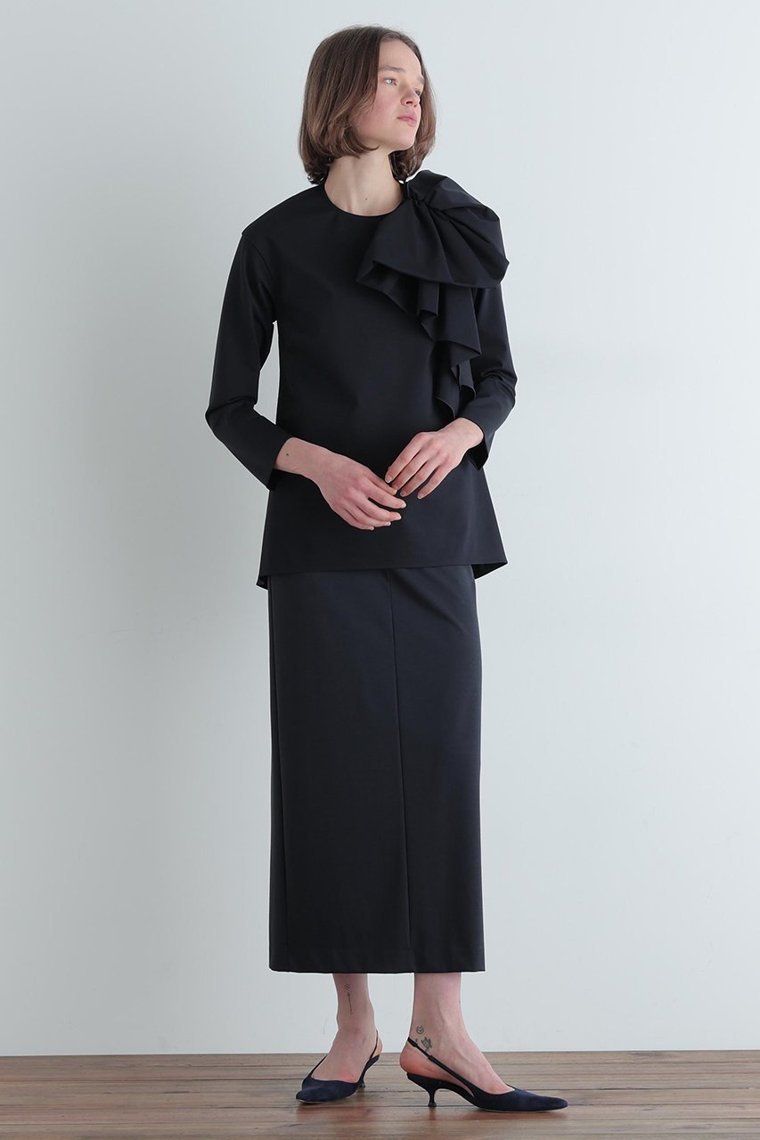 【ル フィル/LE PHIL】のハイストポンチリボンモチーブラウス 人気、トレンドファッション・服の通販 founy(ファニー) 　ファッション　Fashion　レディースファッション　Fashion for Women　トップス・カットソー　Cut & Sew Tops　シャツ・ブラウス・オフィスカジュアル　Elegant Blouses & Button-Ups　シンプル　Simple, Minimal　ストレート　Straight, Straight Cut　スリーブ　Sleeve, Long Sleeve / Short Sleeve　セットアップ　Set-Up, Coordinated Outfit　ドレープ　Drape, Draping Fabric　フォルム　Silhouette, Form　フレア　Flare, Flared　フロント　Front, Front Design　リボン　Ribbon, Bow　ロング　Long, Long-Length　ワイド　Wide, Wide Fit　エレガント 上品　Elegant　other-3|ID: prp329100004918861 ipo3291000000036898040