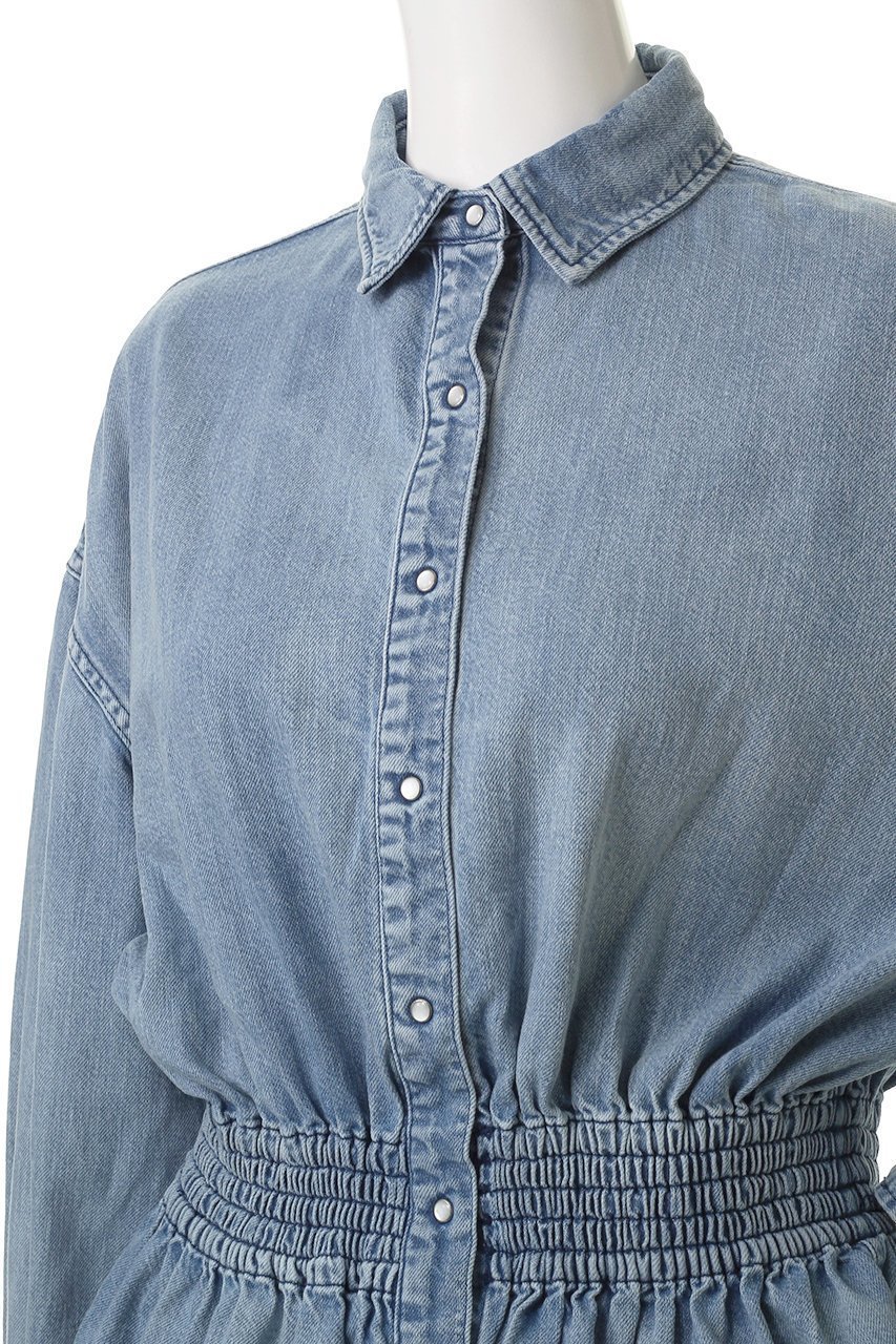 【サードマガジン/THIRD MAGAZINE】のウエストシャーリングデニムシャツ 人気、トレンドファッション・服の通販 founy(ファニー) 　ファッション　Fashion　レディースファッション　Fashion for Women　トップス・カットソー　Cut & Sew Tops　シャツ・ブラウス・オフィスカジュアル　Elegant Blouses & Button-Ups　おすすめ　Recommended / Our Picks　シャーリング　Shirring, Ruched　スニーカー　Sneakers, Trainers　スリーブ　Sleeve, Long Sleeve / Short Sleeve　デニム　Denim, Jeans Material　ボトム　Bottoms, Lower Wear　マキシ　Maxi, Full Length　ロング　Long, Long-Length　other-5|ID: prp329100004918864 ipo3291000000036898066