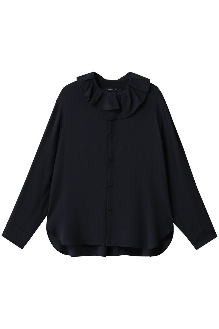 【マルティニーク/martinique】のアシンメトリーカラーブラウス インテリア・キッズ・メンズ・レディースファッション・服の通販 founy(ファニー) 　ファッション　Fashion　レディースファッション　Fashion for Women　トップス・カットソー　Cut & Sew Tops　シャツ・ブラウス・オフィスカジュアル　Elegant Blouses & Button-Ups　スリーブ　Sleeve, Long Sleeve / Short Sleeve　フリル　Frill, Ruffle　ロング　Long, Long-Length　ネイビー|ID: prp329100004918866 ipo3291000000036898079