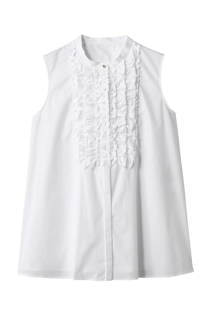 【アナイ/ANAYI】のタイプライターノースリフリル ブラウス インテリア・キッズ・メンズ・レディースファッション・服の通販 founy(ファニー) https://founy.com/ ファッション Fashion レディースファッション Fashion for Women トップス・カットソー Cut & Sew Tops キャミソール&ノースリーブ Camisoles & Sleeveless Tops シャツ・ブラウス・オフィスカジュアル Elegant Blouses & Button-Ups おすすめ Recommended / Our Picks ストライプ Stripe, Striped Pattern タイプライター Typewriter Fabric, Crisp Cotton ノースリーブ Sleeveless, No-Sleeve フリル Frill, Ruffle フレア Flare, Flared フロント Front, Front Design ボトム Bottoms, Lower Wear 無地 Plain, Solid Color |ID: prp329100004918867 ipo3291000000036898084