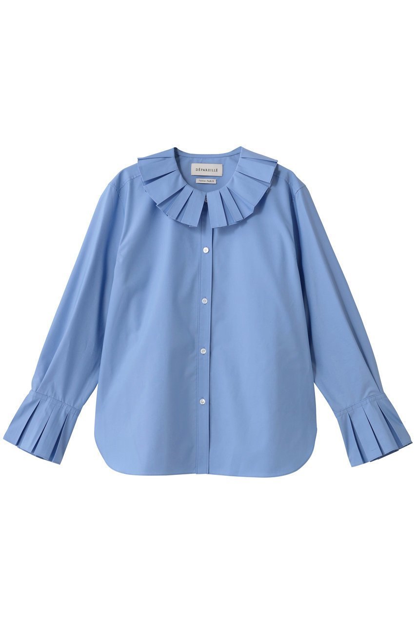 【デパリエ/DEPAREILLE】のコットンポリプリーツブラウス インテリア・キッズ・メンズ・レディースファッション・服の通販 founy(ファニー) 　ファッション　Fashion　レディースファッション　Fashion for Women　トップス・カットソー　Cut & Sew Tops　シャツ・ブラウス・オフィスカジュアル　Elegant Blouses & Button-Ups　おすすめ　Recommended / Our Picks　カフス　Cuff Design　カーディガン　Cardigan, Knitwear　ジャケット　Jacket, Outerwear　スリーブ　Sleeve, Long Sleeve / Short Sleeve　プリーツ　Pleats, Pleated　ロング　Long, Long-Length　サックス|ID: prp329100004918870 ipo3291000000036898132