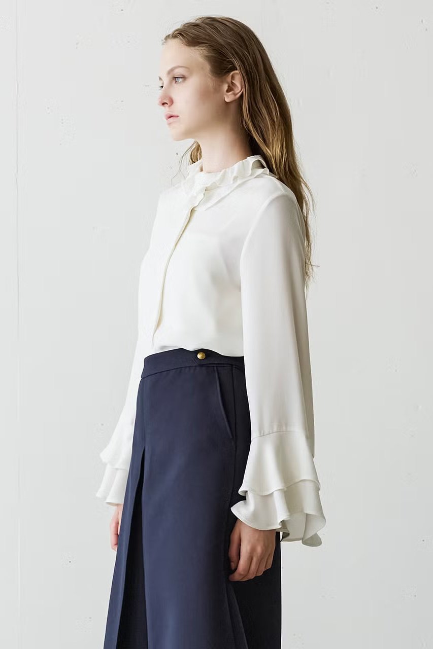 【ジェイドット/j.】のドレープアセテートフリルブラウス 人気、トレンドファッション・服の通販 founy(ファニー) ファッション Fashion レディースファッション Fashion for Women トップス・カットソー Cut & Sew Tops シャツ・ブラウス・オフィスカジュアル Elegant Blouses & Button-Ups スラックス Slacks, Dress Pants スリーブ Sleeve, Long Sleeve / Short Sleeve デニム Denim, Jeans Material ドレープ Drape, Draping Fabric フリル Frill, Ruffle フレア Flare, Flared ロング Long, Long-Length other-7|ID: prp329100004918875 ipo3291000000036898188