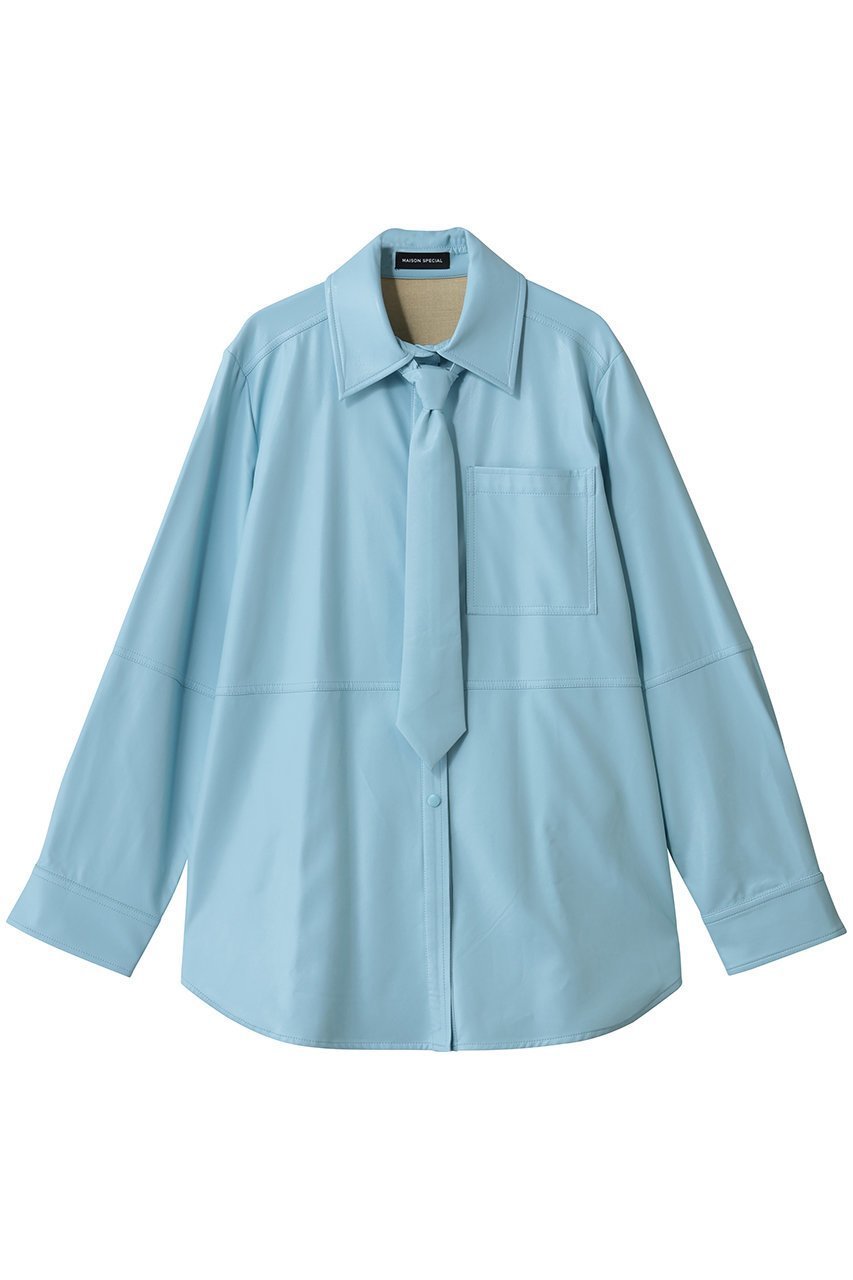 【メゾンスペシャル/MAISON SPECIAL】のsynthetic Leather Tie Shirt/フェイクレザーネクタイシャツ インテリア・キッズ・メンズ・レディースファッション・服の通販 founy(ファニー) 　ファッション　Fashion　レディースファッション　Fashion for Women　トップス・カットソー　Cut & Sew Tops　シャツ・ブラウス・オフィスカジュアル　Elegant Blouses & Button-Ups　インナー　Innerwear　スリーブ　Sleeve, Long Sleeve / Short Sleeve　フェイクレザー　Faux Leather, PU Leather　マニッシュ　Mannish, Boyish　ロング　Long, Long-Length　エレガント 上品　Elegant　冬　Winter / This Winter　BLU(ブルー)|ID: prp329100004918883 ipo3291000000036898247