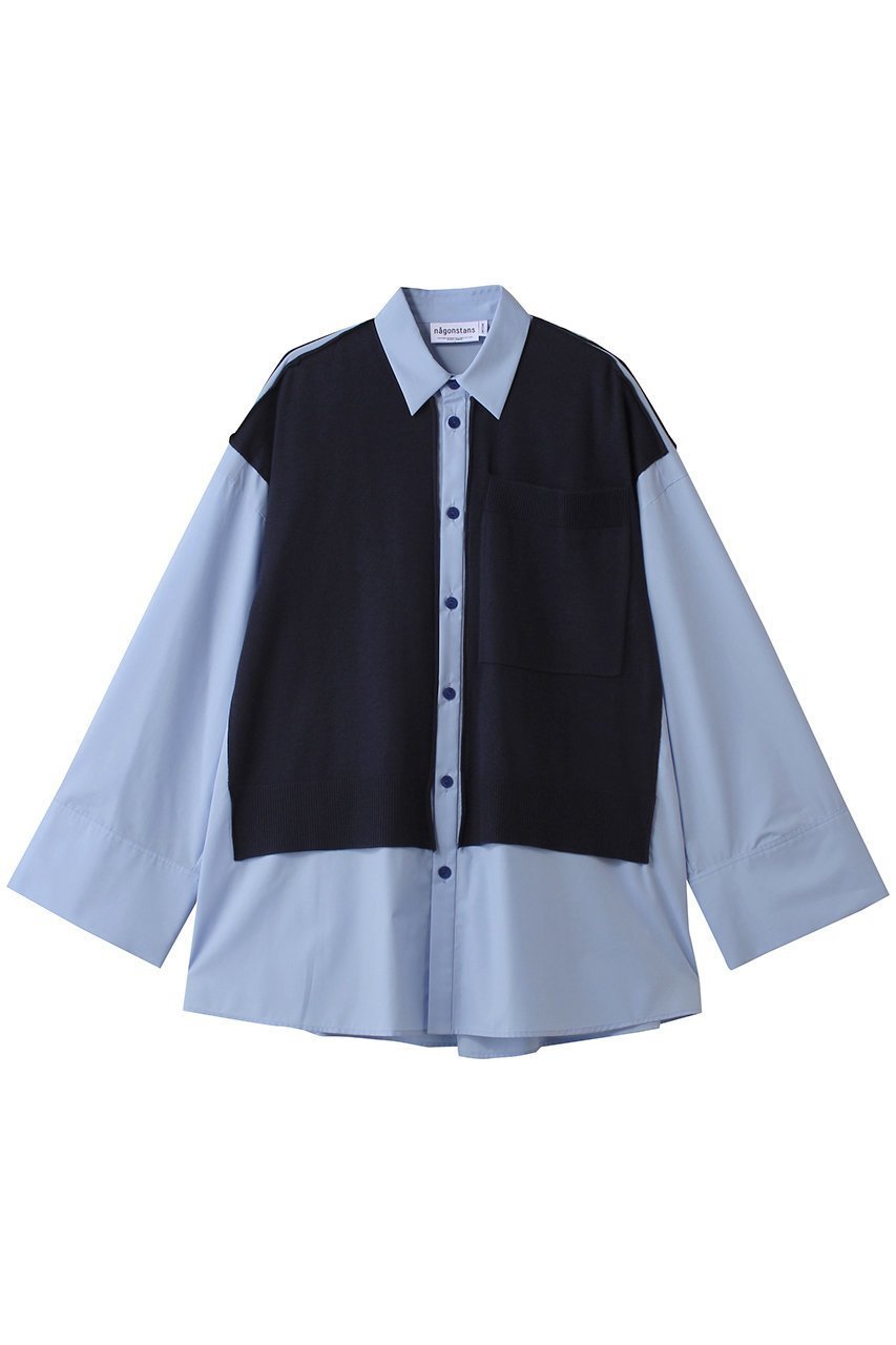 【ナゴンスタンス/nagonstans】のknit combination shirt/シャツ インテリア・キッズ・メンズ・レディースファッション・服の通販 founy(ファニー) 　ファッション　Fashion　レディースファッション　Fashion for Women　トップス・カットソー　Cut & Sew Tops　ニット　Knit Tops & Sweaters　シャツ・ブラウス・オフィスカジュアル　Elegant Blouses & Button-Ups　スリーブ　Sleeve, Long Sleeve / Short Sleeve　ブロード　Broadcloth, Fine Cotton　ベスト　Vest, Waistcoat　ロング　Long, Long-Length　羽織　Haori, Light Jacket　Space|ID: prp329100004918891 ipo3291000000036898315