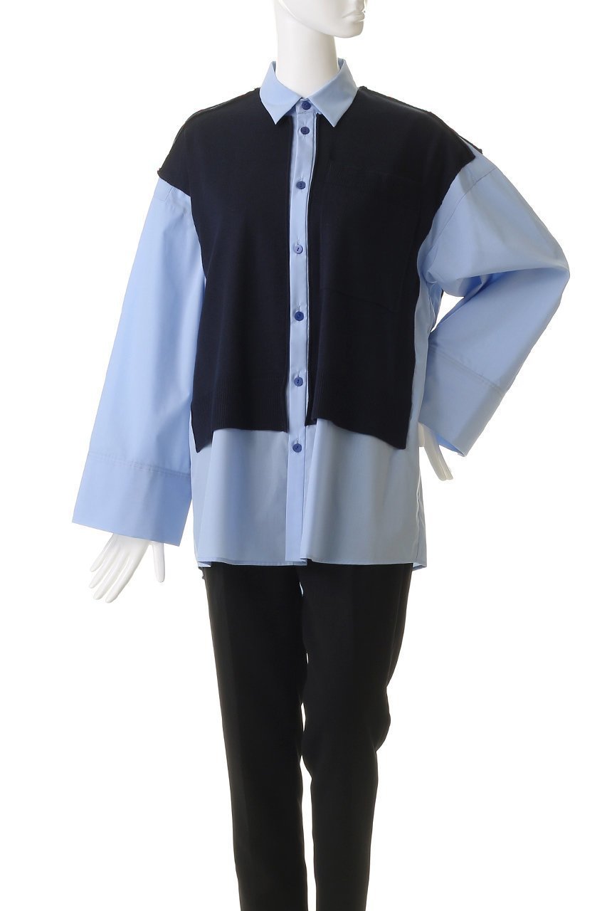 【ナゴンスタンス/nagonstans】のknit combination shirt/シャツ 人気、トレンドファッション・服の通販 founy(ファニー) 　ファッション　Fashion　レディースファッション　Fashion for Women　トップス・カットソー　Cut & Sew Tops　ニット　Knit Tops & Sweaters　シャツ・ブラウス・オフィスカジュアル　Elegant Blouses & Button-Ups　スリーブ　Sleeve, Long Sleeve / Short Sleeve　ブロード　Broadcloth, Fine Cotton　ベスト　Vest, Waistcoat　ロング　Long, Long-Length　羽織　Haori, Light Jacket　other-2|ID: prp329100004918891 ipo3291000000036898316