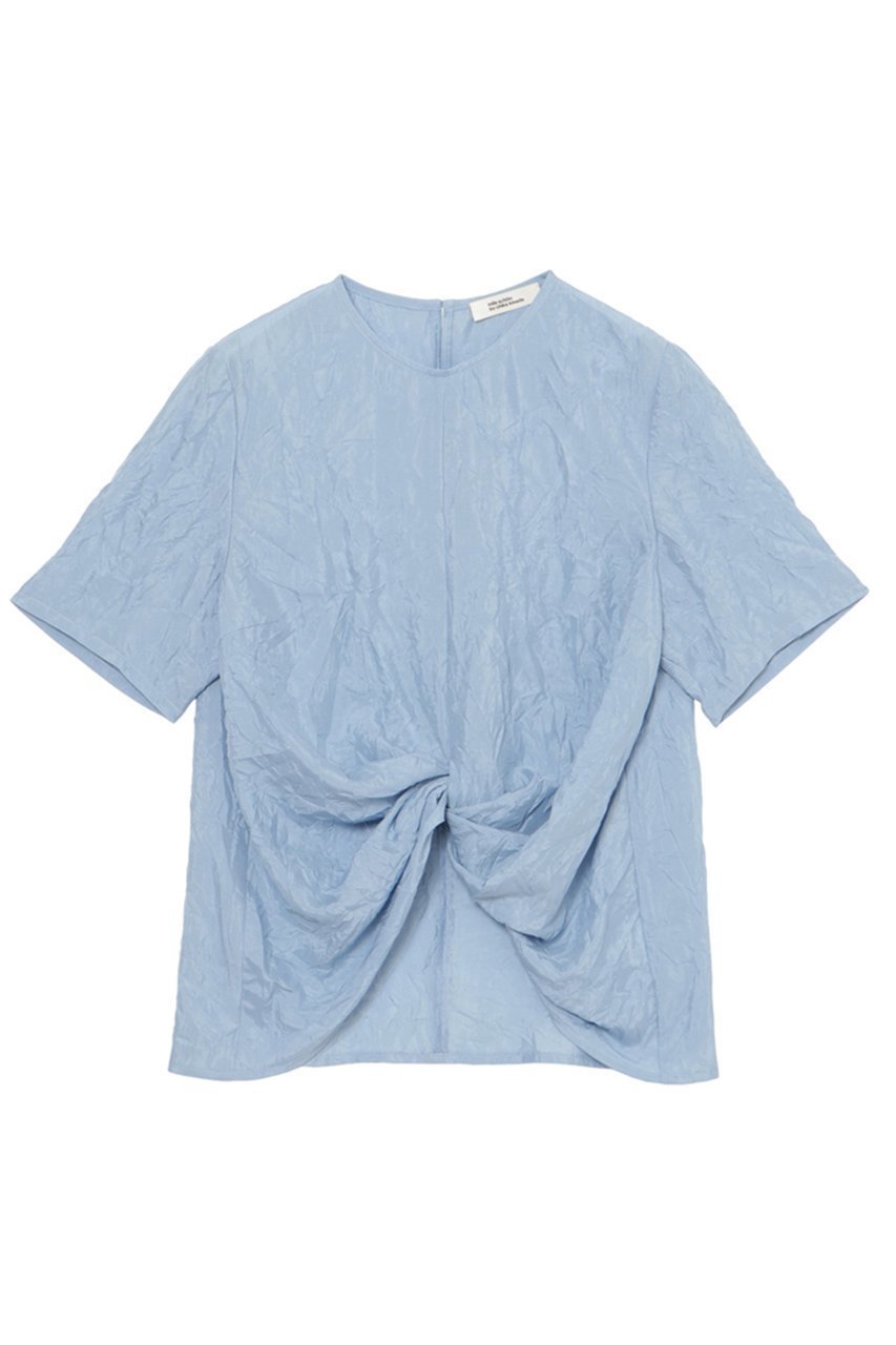 【ミラ ショーン バイ チカ キサダ/mila schon by chika kisada】のシルク混クリンクルクロスTブラウス インテリア・キッズ・メンズ・レディースファッション・服の通販 founy(ファニー) 　ファッション　Fashion　レディースファッション　Fashion for Women　トップス・カットソー　Cut & Sew Tops　シャツ・ブラウス・オフィスカジュアル　Elegant Blouses & Button-Ups　おすすめ　Recommended / Our Picks　ギャザー　Gathered, Ruffled　ショート　Short, Short Length　シルク　Silk, 100% Silk　スリーブ　Sleeve, Long Sleeve / Short Sleeve　セットアップ　Set-Up, Coordinated Outfit　ドレス　Dress, One-Piece　フロント　Front, Front Design　旅行　Travel　ブルー|ID: prp329100004918908 ipo3291000000036898443