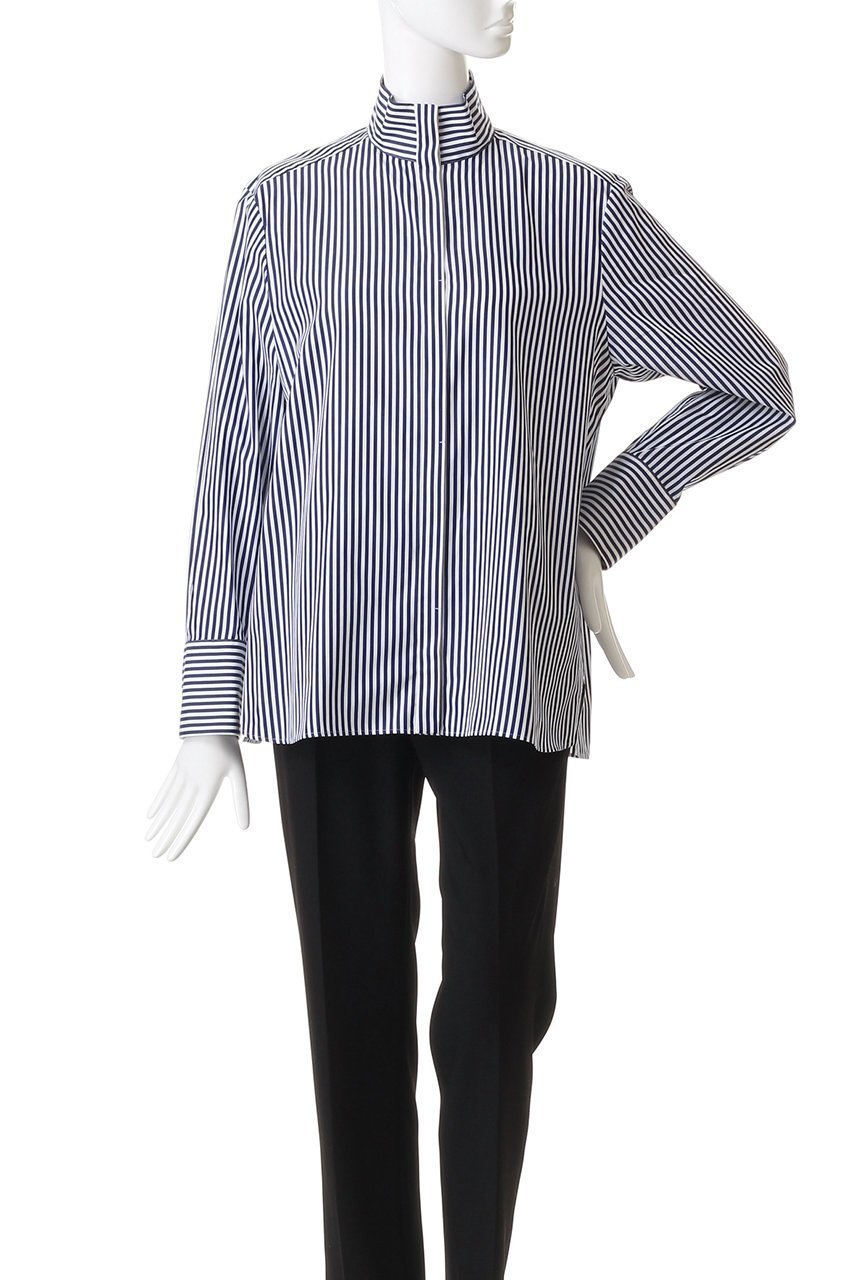 【オブリオ/AUBRIOT】のファインブロード ハイネックシャツ 人気、トレンドファッション・服の通販 founy(ファニー) 　ファッション　Fashion　レディースファッション　Fashion for Women　トップス・カットソー　Cut & Sew Tops　シャツ・ブラウス・オフィスカジュアル　Elegant Blouses & Button-Ups　エレガント 上品　Elegant　シンプル　Simple, Minimal　ストライプ　Stripe, Striped Pattern　スリーブ　Sleeve, Long Sleeve / Short Sleeve　ハイネック　High Neck, Mock Neck　ロング　Long, Long-Length　ロンドン　London Style, British Inspired　ワイド　Wide, Wide Fit　定番　Standard, Basic Item　無地　Plain, Solid Color　other-6|ID: prp329100004918914 ipo3291000000036898508