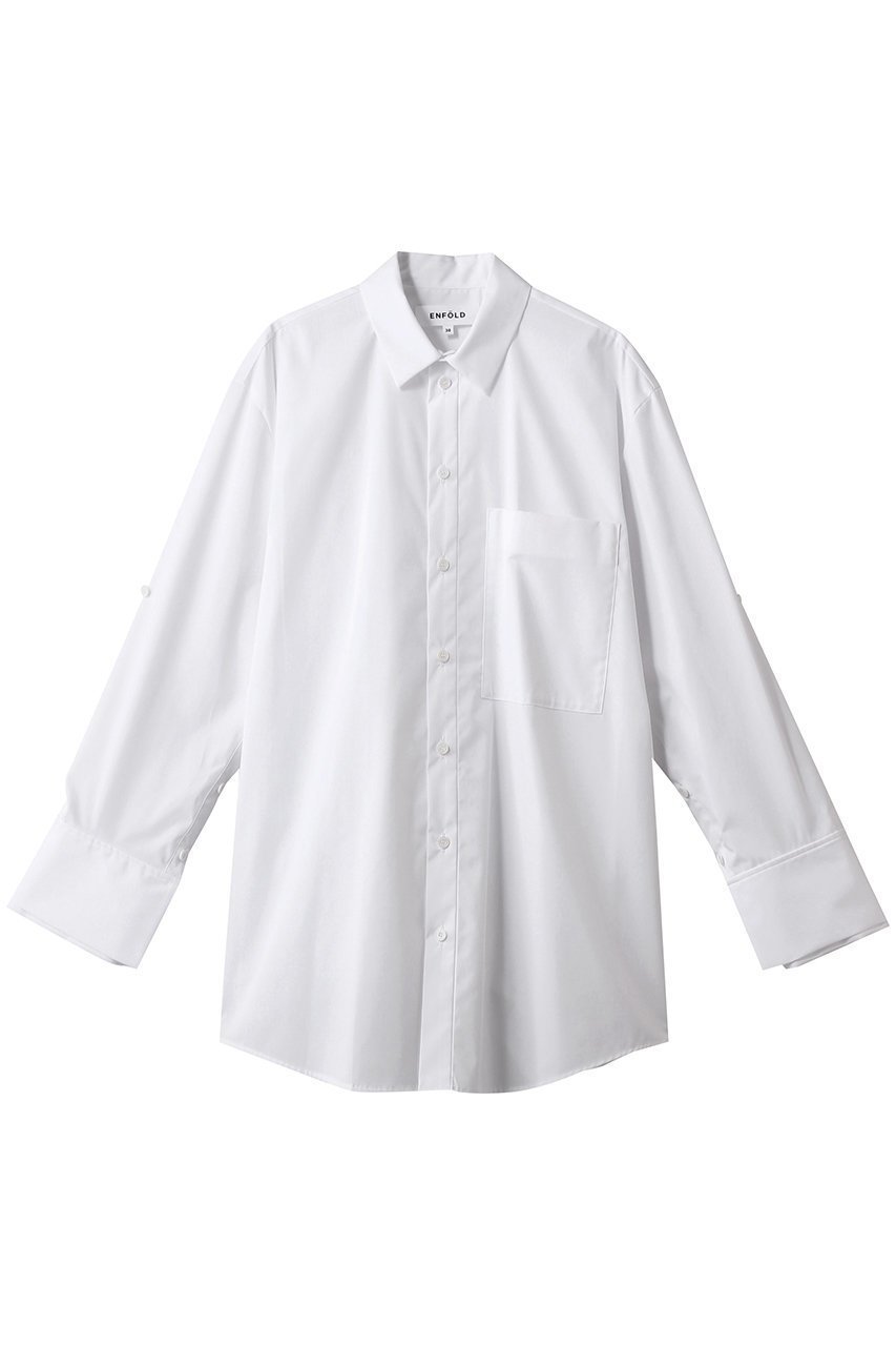 【エンフォルド/ENFOLD】のCUFFS COLOR SHIRT シャツ インテリア・キッズ・メンズ・レディースファッション・服の通販 founy(ファニー) 　ファッション　Fashion　レディースファッション　Fashion for Women　トップス・カットソー　Cut & Sew Tops　シャツ・ブラウス・オフィスカジュアル　Elegant Blouses & Button-Ups　おすすめ　Recommended / Our Picks　なめらか　Smooth, Silky Texture　カフス　Cuff Design　シンプル　Simple, Minimal　スリーブ　Sleeve, Long Sleeve / Short Sleeve　ダブル　Double, Double-Breasted　ベスト　Vest, Waistcoat　ベーシック　Basic, Essential　ロング　Long, Long-Length　ホワイト|ID: prp329100004918920 ipo3291000000036898544
