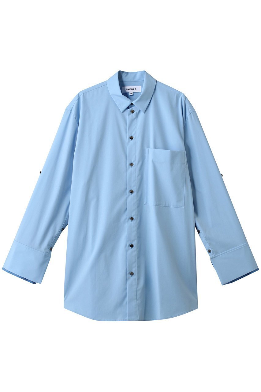 【エンフォルド/ENFOLD】のCUFFS COLOR SHIRT シャツ インテリア・キッズ・メンズ・レディースファッション・服の通販 founy(ファニー) 　ファッション　Fashion　レディースファッション　Fashion for Women　トップス・カットソー　Cut & Sew Tops　シャツ・ブラウス・オフィスカジュアル　Elegant Blouses & Button-Ups　おすすめ　Recommended / Our Picks　なめらか　Smooth, Silky Texture　カフス　Cuff Design　シンプル　Simple, Minimal　スリーブ　Sleeve, Long Sleeve / Short Sleeve　ダブル　Double, Double-Breasted　ベスト　Vest, Waistcoat　ベーシック　Basic, Essential　ロング　Long, Long-Length　ライトブルー|ID: prp329100004918920 ipo3291000000036898545