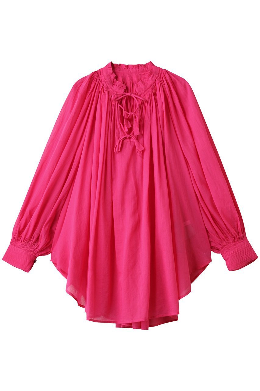 【プレインピープル/PLAIN PEOPLE】のコットンボイルタックギャザーブラウス インテリア・キッズ・メンズ・レディースファッション・服の通販 founy(ファニー) 　ファッション　Fashion　レディースファッション　Fashion for Women　トップス・カットソー　Cut & Sew Tops　シャツ・ブラウス・オフィスカジュアル　Elegant Blouses & Button-Ups　エアリー　Airy Texture　ギャザー　Gathered, Ruffled　シアー　Sheer, See-Through　スリット　Slit, Slit Detail　スリーブ　Sleeve, Long Sleeve / Short Sleeve　フェミニン　Feminine, Girly　フレア　Flare, Flared　リボン　Ribbon, Bow　ロング　Long, Long-Length　フューシャ|ID: prp329100004918952 ipo3291000000036898779