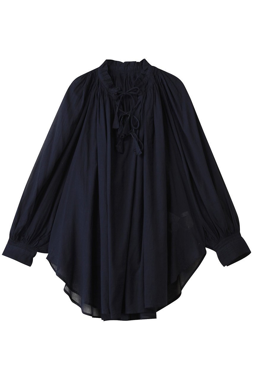 【プレインピープル/PLAIN PEOPLE】のコットンボイルタックギャザーブラウス インテリア・キッズ・メンズ・レディースファッション・服の通販 founy(ファニー) 　ファッション　Fashion　レディースファッション　Fashion for Women　トップス・カットソー　Cut & Sew Tops　シャツ・ブラウス・オフィスカジュアル　Elegant Blouses & Button-Ups　エアリー　Airy Texture　ギャザー　Gathered, Ruffled　シアー　Sheer, See-Through　スリット　Slit, Slit Detail　スリーブ　Sleeve, Long Sleeve / Short Sleeve　フェミニン　Feminine, Girly　フレア　Flare, Flared　リボン　Ribbon, Bow　ロング　Long, Long-Length　ネイビー|ID: prp329100004918952 ipo3291000000036898781