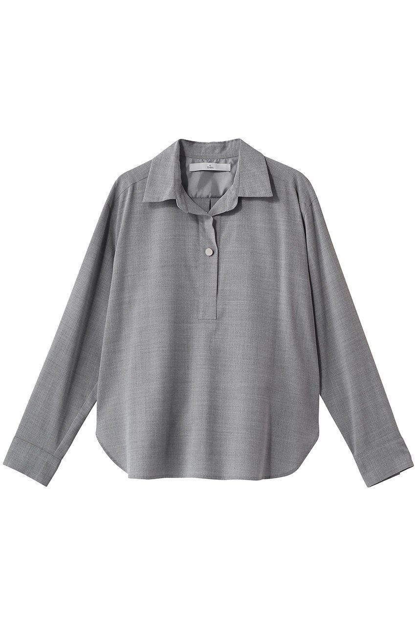 【ティアラ/Tiara】のスキッパーシャツ インテリア・キッズ・メンズ・レディースファッション・服の通販 founy(ファニー) 　ファッション　Fashion　レディースファッション　Fashion for Women　トップス・カットソー　Cut & Sew Tops　シャツ・ブラウス・オフィスカジュアル　Elegant Blouses & Button-Ups　インナー　Innerwear　ジャケット　Jacket, Outerwear　スキッパー　Skipper, Open Collar　スリット　Slit, Slit Detail　スリーブ　Sleeve, Long Sleeve / Short Sleeve　デコルテ　Décolleté, Neckline　メタル　Metal, Metal Parts　リュクス　Luxury, Elegant, High-End, Chic　ロング　Long, Long-Length　グレー|ID: prp329100004919336 ipo3291000000036904168