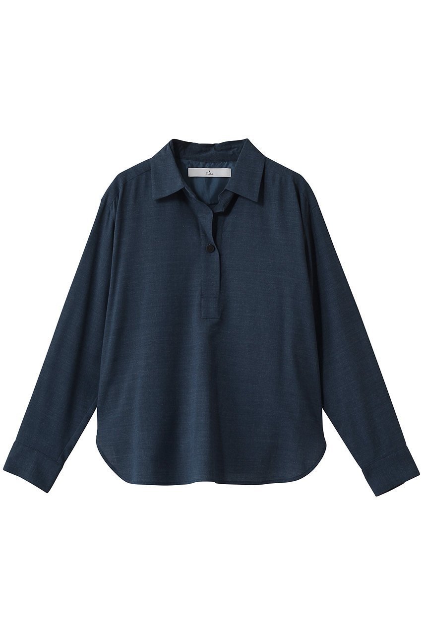 【ティアラ/Tiara】のスキッパーシャツ インテリア・キッズ・メンズ・レディースファッション・服の通販 founy(ファニー) 　ファッション　Fashion　レディースファッション　Fashion for Women　トップス・カットソー　Cut & Sew Tops　シャツ・ブラウス・オフィスカジュアル　Elegant Blouses & Button-Ups　インナー　Innerwear　ジャケット　Jacket, Outerwear　スキッパー　Skipper, Open Collar　スリット　Slit, Slit Detail　スリーブ　Sleeve, Long Sleeve / Short Sleeve　デコルテ　Décolleté, Neckline　メタル　Metal, Metal Parts　リュクス　Luxury, Elegant, High-End, Chic　ロング　Long, Long-Length　ネイビー|ID: prp329100004919336 ipo3291000000036904169
