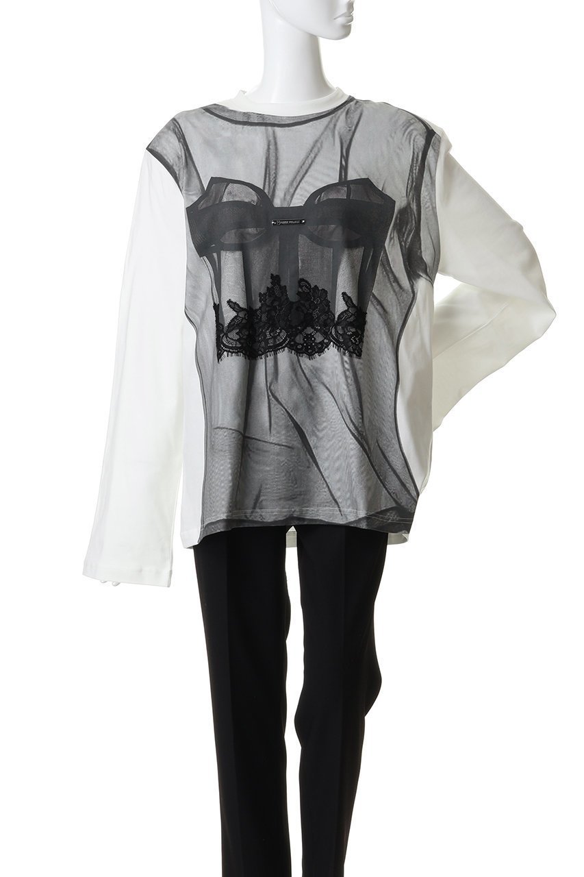 【プランク プロジェクト/PRANK PROJECT】のチュールビスチェプリントロンTEE 人気、トレンドファッション・服の通販 founy(ファニー) 　ファッション　Fashion　レディースファッション　Fashion for Women　トップス・カットソー　Cut & Sew Tops　シャツ・ブラウス・オフィスカジュアル　Elegant Blouses & Button-Ups　ロングTシャツ・Tシャツ　Longline T-Shirts & Tees　カットソー・ベーシックTシャツ　Cut-and-Sewn Tops / Stretch Tees & Basics　ビスチェ　Bustiers & Corset Tops / Layered Bustier Style　グラフィック　Graphic, Graphic Design　シンプル　Simple, Minimal　ジャケット　Jacket, Outerwear　スリーブ　Sleeve, Long Sleeve / Short Sleeve　プリント　Print, Printed Pattern　ベーシック　Basic, Essential　ミックス　Mix, Mixed Style　リアル　Real, Realistic　レース　Lace, Lace Fabric　ロング　Long, Long-Length　other-2|ID: prp329100004919368 ipo3291000000036904475