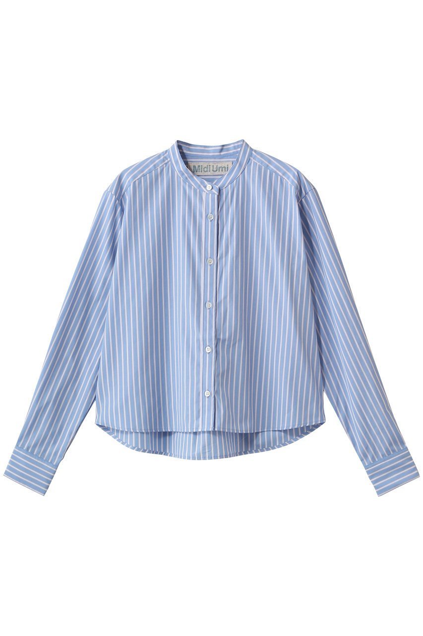 【ミディウミ/MidiUmi】のpatterned short shirt シャツ インテリア・キッズ・メンズ・レディースファッション・服の通販 founy(ファニー) 　ファッション　Fashion　レディースファッション　Fashion for Women　トップス・カットソー　Cut & Sew Tops　シャツ・ブラウス・オフィスカジュアル　Elegant Blouses & Button-Ups　ロングTシャツ・Tシャツ　Longline T-Shirts & Tees　ショート　Short, Short Length　シンプル　Simple, Minimal　ストライプ　Stripe, Striped Pattern　スリーブ　Sleeve, Long Sleeve / Short Sleeve　バランス　Balance, Style Balance　ブロード　Broadcloth, Fine Cotton　ロング　Long, Long-Length　blue|ID: prp329100004919424 ipo3291000000036905209