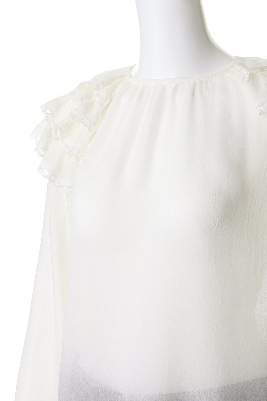 【ジェイドット/j.】のシアージョーゼット ショルダーフリルブラウス 人気、トレンドファッション・服の通販 founy(ファニー) 　ファッション　Fashion　レディースファッション　Fashion for Women　トップス・カットソー　Cut & Sew Tops　シャツ・ブラウス・オフィスカジュアル　Elegant Blouses & Button-Ups　エアリー　Airy Texture　カフス　Cuff Design　ギャザー　Gathered, Ruffled　シアー　Sheer, See-Through　ジョーゼット　Georgette, Semi-Sheer Fabric　スリーブ　Sleeve, Long Sleeve / Short Sleeve　デニム　Denim, Jeans Material　パーティ　Party, Party Style　フェミニン　Feminine, Girly　レース　Lace, Lace Fabric　ロング　Long, Long-Length　新作・新入荷　New Arrivals / New In　other-5|ID: prp329100004919431 ipo3291000000036905299