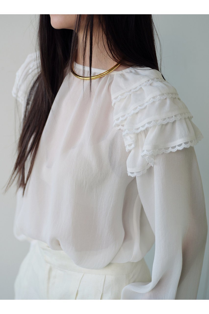 【ジェイドット/j.】のシアージョーゼット ショルダーフリルブラウス 人気、トレンドファッション・服の通販 founy(ファニー) 　ファッション　Fashion　レディースファッション　Fashion for Women　トップス・カットソー　Cut & Sew Tops　シャツ・ブラウス・オフィスカジュアル　Elegant Blouses & Button-Ups　エアリー　Airy Texture　カフス　Cuff Design　ギャザー　Gathered, Ruffled　シアー　Sheer, See-Through　ジョーゼット　Georgette, Semi-Sheer Fabric　スリーブ　Sleeve, Long Sleeve / Short Sleeve　デニム　Denim, Jeans Material　パーティ　Party, Party Style　フェミニン　Feminine, Girly　レース　Lace, Lace Fabric　ロング　Long, Long-Length　新作・新入荷　New Arrivals / New In　other-8|ID: prp329100004919431 ipo3291000000036905302