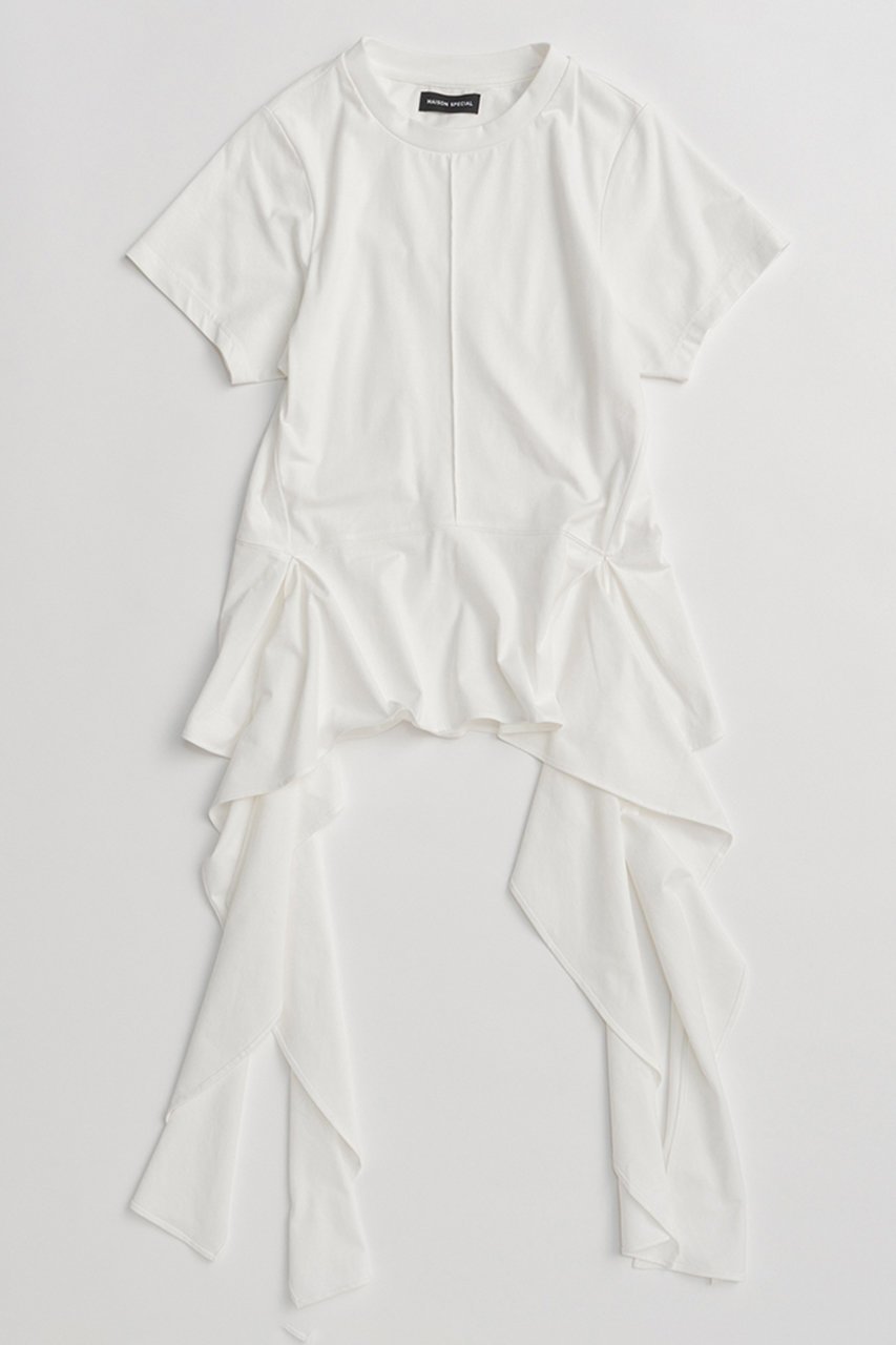 【メゾンスペシャル/MAISON SPECIAL】のRuffle Hem T-Shirt/ラッフルヘムTシャツ 人気、トレンドファッション・服の通販 founy(ファニー) 　ファッション　Fashion　レディースファッション　Fashion for Women　トップス・カットソー　Cut & Sew Tops　シャツ・ブラウス・オフィスカジュアル　Elegant Blouses & Button-Ups　ロングTシャツ・Tシャツ　Longline T-Shirts & Tees　カットソー・ベーシックTシャツ　Cut-and-Sewn Tops / Stretch Tees & Basics　なめらか　Smooth, Silky Texture　カットソー　Cut and Sewn Top　ショート　Short, Short Length　シンプル　Simple, Minimal　スラックス　Slacks, Dress Pants　スリーブ　Sleeve, Long Sleeve / Short Sleeve　デニム　Denim, Jeans Material　ハーフ　Half, Half-Length　ラッフル　Ruffle, Frill　新作・新入荷　New Arrivals / New In　 other-1|ID: prp329100004919470 ipo3291000000036905770
