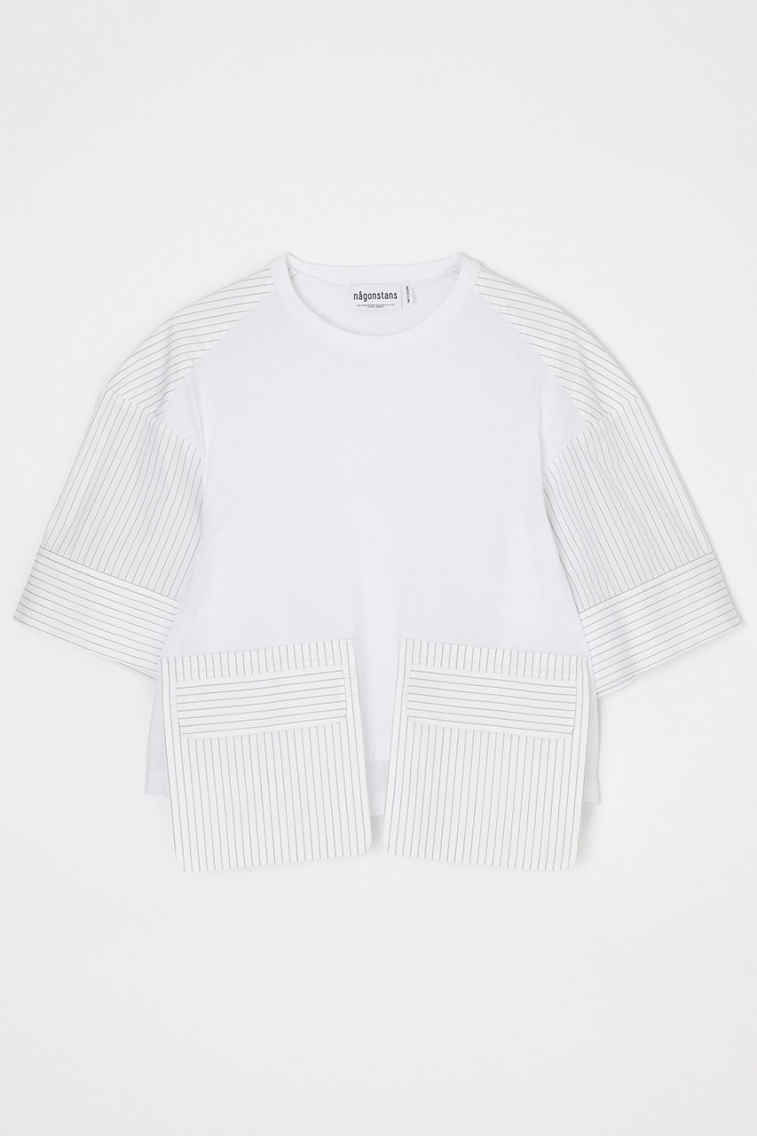【ナゴンスタンス/nagonstans】の【4/15 12:00販売開始】woven combi t-shirt 人気、トレンドファッション・服の通販 founy(ファニー) 　ファッション　Fashion　レディースファッション　Fashion for Women　トップス・カットソー　Cut & Sew Tops　シャツ・ブラウス・オフィスカジュアル　Elegant Blouses & Button-Ups　ロングTシャツ・Tシャツ　Longline T-Shirts & Tees　カットソー・ベーシックTシャツ　Cut-and-Sewn Tops / Stretch Tees & Basics　コンパクト　Compact, Small Size　コンビ　Combo, Combination Style　ショート　Short, Short Length　スリーブ　Sleeve, Long Sleeve / Short Sleeve　バランス　Balance, Style Balance　ベーシック　Basic, Essential　ポケット　Pocket, Pocket Detail　新作・新入荷　New Arrivals / New In　 other-1|ID: prp329100004919474 ipo3291000000036905811