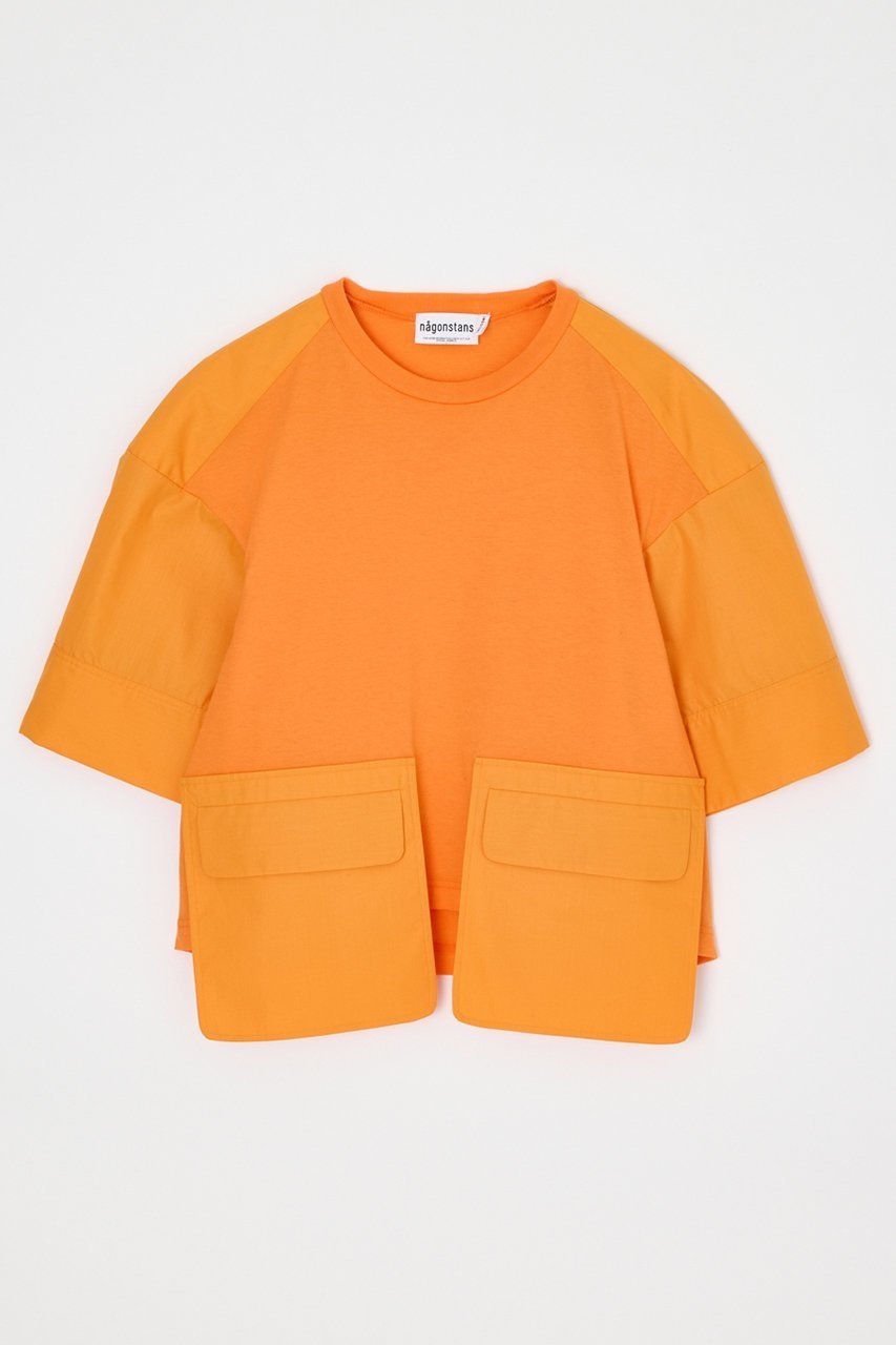 【ナゴンスタンス/nagonstans】の【4/15 12:00販売開始】woven combi t-shirt インテリア・キッズ・メンズ・レディースファッション・服の通販 founy(ファニー) 　ファッション　Fashion　レディースファッション　Fashion for Women　トップス・カットソー　Cut & Sew Tops　シャツ・ブラウス・オフィスカジュアル　Elegant Blouses & Button-Ups　ロングTシャツ・Tシャツ　Longline T-Shirts & Tees　カットソー・ベーシックTシャツ　Cut-and-Sewn Tops / Stretch Tees & Basics　コンパクト　Compact, Small Size　コンビ　Combo, Combination Style　ショート　Short, Short Length　スリーブ　Sleeve, Long Sleeve / Short Sleeve　バランス　Balance, Style Balance　ベーシック　Basic, Essential　ポケット　Pocket, Pocket Detail　新作・新入荷　New Arrivals / New In　Orange|ID: prp329100004919474 ipo3291000000036905814