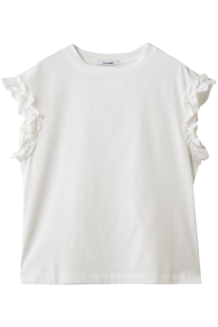【スローン/SLOANE】のコットン フリルフレンチスリーブ 人気、トレンドファッション・服の通販 founy(ファニー) 　ファッション　Fashion　レディースファッション　Fashion for Women　トップス・カットソー　Cut & Sew Tops　シャツ・ブラウス・オフィスカジュアル　Elegant Blouses & Button-Ups　ロングTシャツ・Tシャツ　Longline T-Shirts & Tees　カットソー・ベーシックTシャツ　Cut-and-Sewn Tops / Stretch Tees & Basics　ギャザー　Gathered, Ruffled　ショート　Short, Short Length　スリーブ　Sleeve, Long Sleeve / Short Sleeve　フェミニン　Feminine, Girly　フリル　Frill, Ruffle　抗菌　Antibacterial, Bacteria-Resistant　新作・新入荷　New Arrivals / New In　 other-1|ID: prp329100004919480 ipo3291000000036905842
