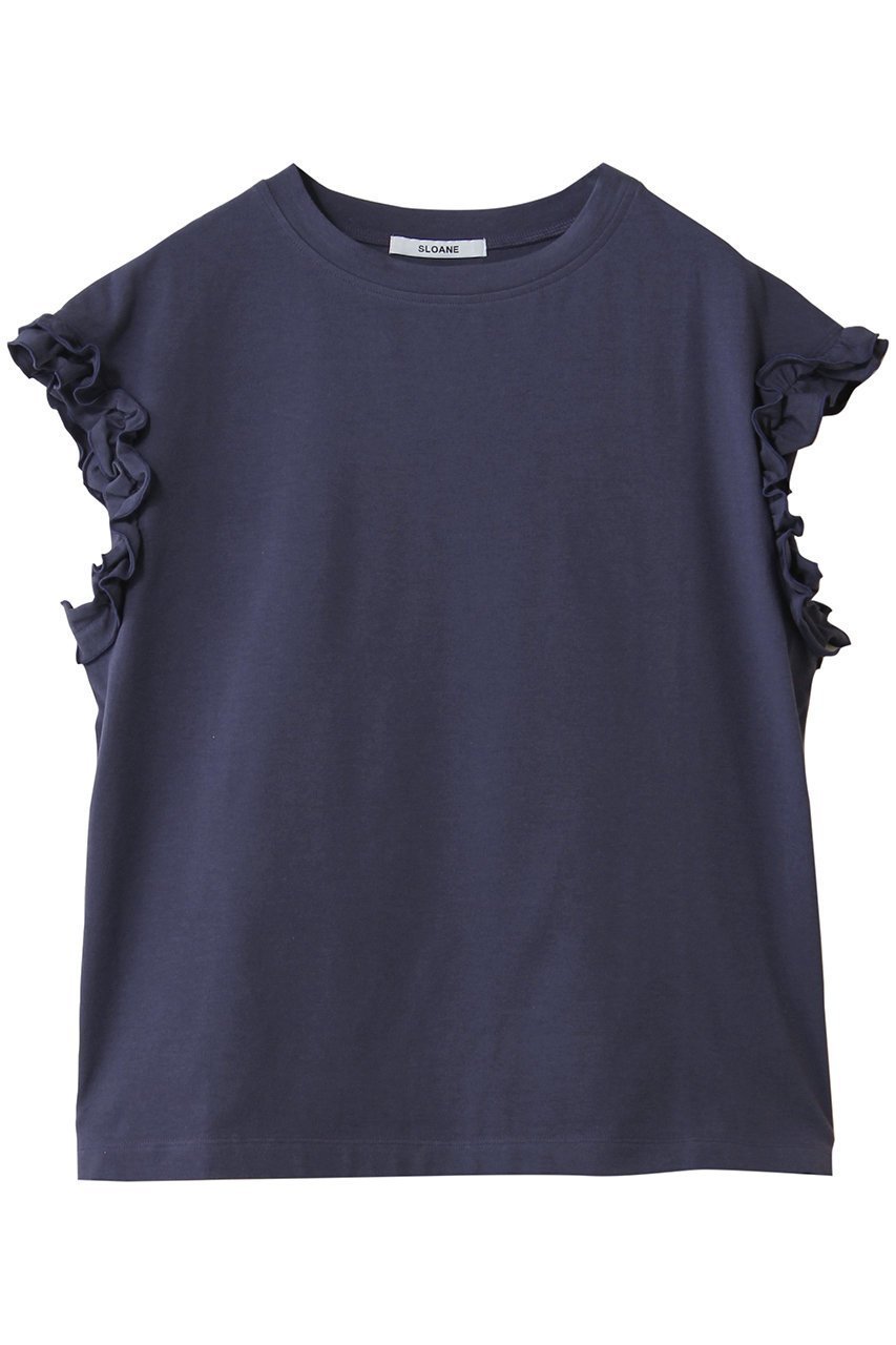 【スローン/SLOANE】のコットン フリルフレンチスリーブ インテリア・キッズ・メンズ・レディースファッション・服の通販 founy(ファニー) 　ファッション　Fashion　レディースファッション　Fashion for Women　トップス・カットソー　Cut & Sew Tops　シャツ・ブラウス・オフィスカジュアル　Elegant Blouses & Button-Ups　ロングTシャツ・Tシャツ　Longline T-Shirts & Tees　カットソー・ベーシックTシャツ　Cut-and-Sewn Tops / Stretch Tees & Basics　ギャザー　Gathered, Ruffled　ショート　Short, Short Length　スリーブ　Sleeve, Long Sleeve / Short Sleeve　フェミニン　Feminine, Girly　フリル　Frill, Ruffle　抗菌　Antibacterial, Bacteria-Resistant　新作・新入荷　New Arrivals / New In　ネイビー|ID: prp329100004919480 ipo3291000000036905844