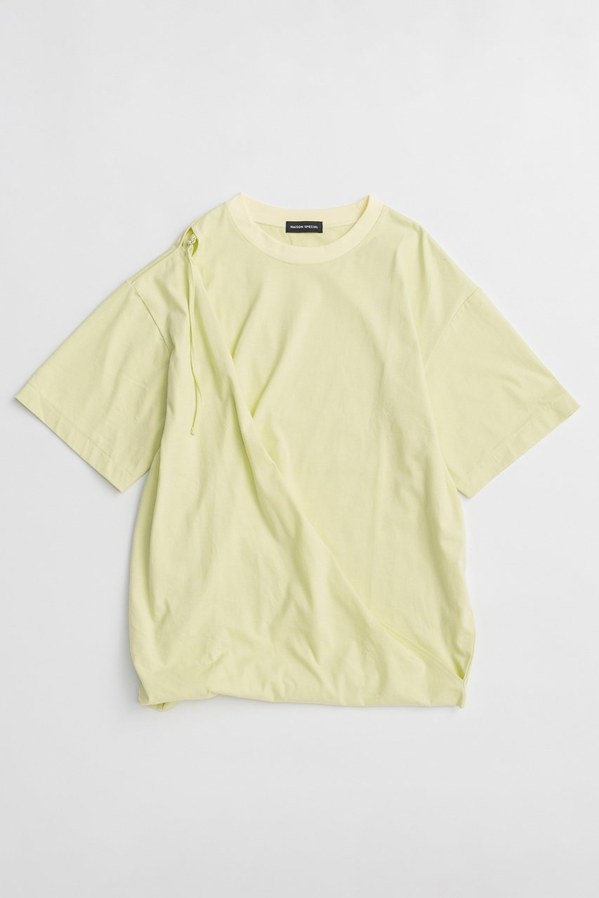 【メゾンスペシャル/MAISON SPECIAL】のAsymmetrical Drape T-Shirt/アシンメトリードレープTEE インテリア・キッズ・メンズ・レディースファッション・服の通販 founy(ファニー) 　ファッション　Fashion　レディースファッション　Fashion for Women　トップス・カットソー　Cut & Sew Tops　シャツ・ブラウス・オフィスカジュアル　Elegant Blouses & Button-Ups　ロングTシャツ・Tシャツ　Longline T-Shirts & Tees　カットソー・ベーシックTシャツ　Cut-and-Sewn Tops / Stretch Tees & Basics　カットソー　Cut and Sewn Top　ショート　Short, Short Length　スリット　Slit, Slit Detail　スリーブ　Sleeve, Long Sleeve / Short Sleeve　ドレープ　Drape, Draping Fabric　バランス　Balance, Style Balance　ボトム　Bottoms, Lower Wear　新作・新入荷　New Arrivals / New In　YEL(イエロー)|ID: prp329100004919484 ipo3291000000036905880