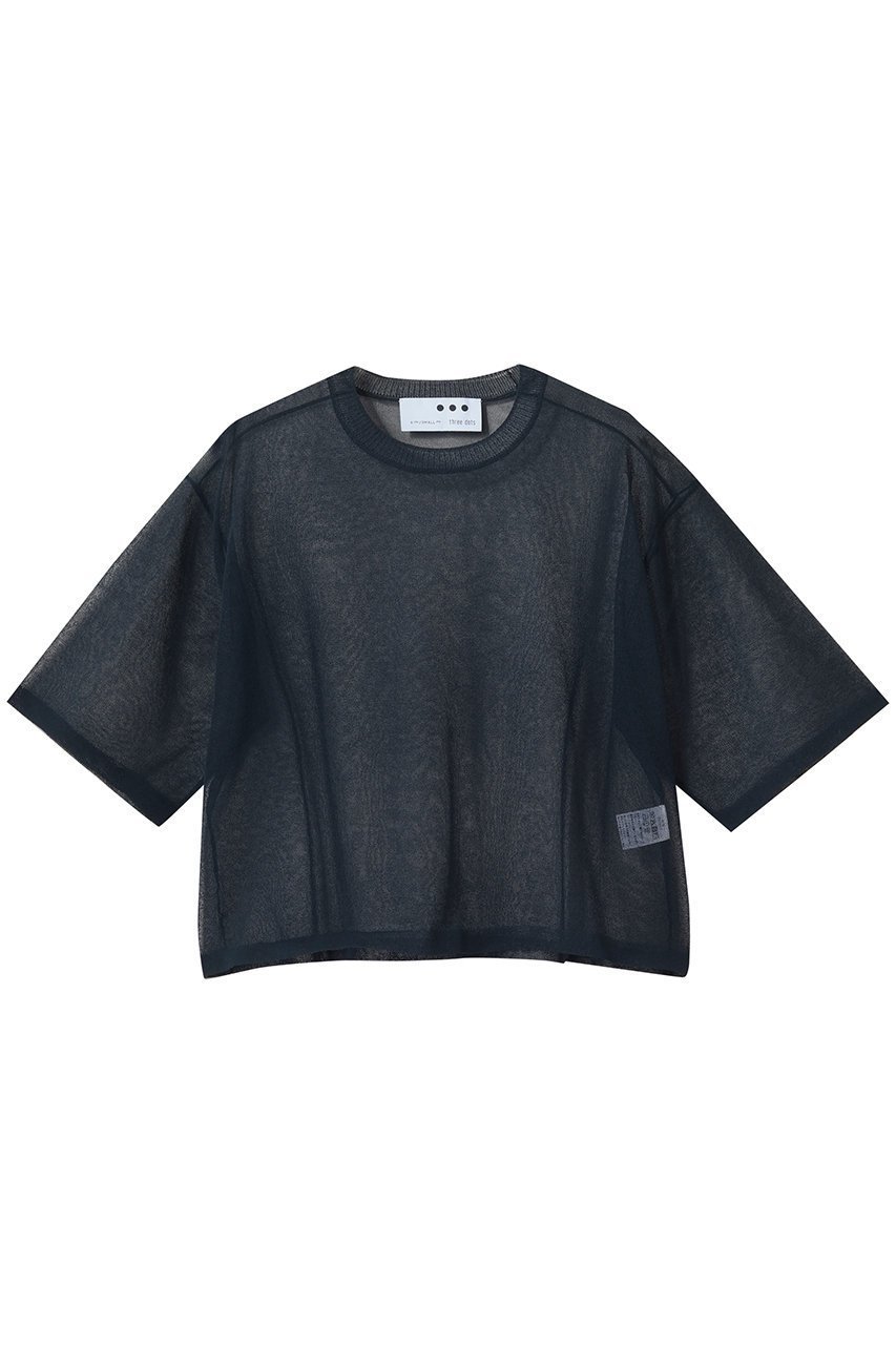 【スリー ドッツ/three dots】のアロア シアーTシャツ インテリア・キッズ・メンズ・レディースファッション・服の通販 founy(ファニー) 　ファッション　Fashion　レディースファッション　Fashion for Women　トップス・カットソー　Cut & Sew Tops　シャツ・ブラウス・オフィスカジュアル　Elegant Blouses & Button-Ups　ロングTシャツ・Tシャツ　Longline T-Shirts & Tees　カットソー・ベーシックTシャツ　Cut-and-Sewn Tops / Stretch Tees & Basics　インナー　Innerwear　サロペット　Overalls, Salopette　シアー　Sheer, See-Through　ショート　Short, Short Length　スリーブ　Sleeve, Long Sleeve / Short Sleeve　トレンド　Trend, Trending Now　バランス　Balance, Style Balance　新作・新入荷　New Arrivals / New In　ネイビー|ID: prp329100004919488 ipo3291000000036905915