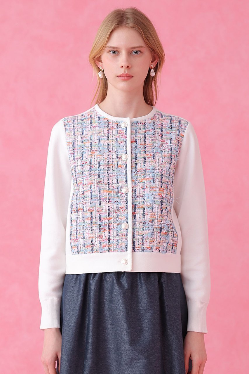 【アナイ/ANAYI】の【セットアップ対象商品】カラーミックスツイードコンビ カーディガン 人気、トレンドファッション・服の通販 founy(ファニー) 　ファッション　Fashion　レディースファッション　Fashion for Women　トップス・カットソー　Cut & Sew Tops　ニット　Knit Tops & Sweaters　カーディガン・羽織り　Layered Style Cardigans　おすすめ　Recommended / Our Picks　カラフル　Colorful Design　カーディガン　Cardigan, Knitwear　シルバー　Silver, Metallic Silver　シンプル　Simple, Minimal　セットアップ　Set-Up, Coordinated Outfit　ツイード　Twill, Twill Weave　デニム　Denim, Jeans Material　フランス　France, French　ミラノリブ　Milano Rib, Milano Stitch　メタル　Metal, Metal Parts　モダン　Modern, Contemporary　other-7|ID: prp329100004919644 ipo3291000000036909310