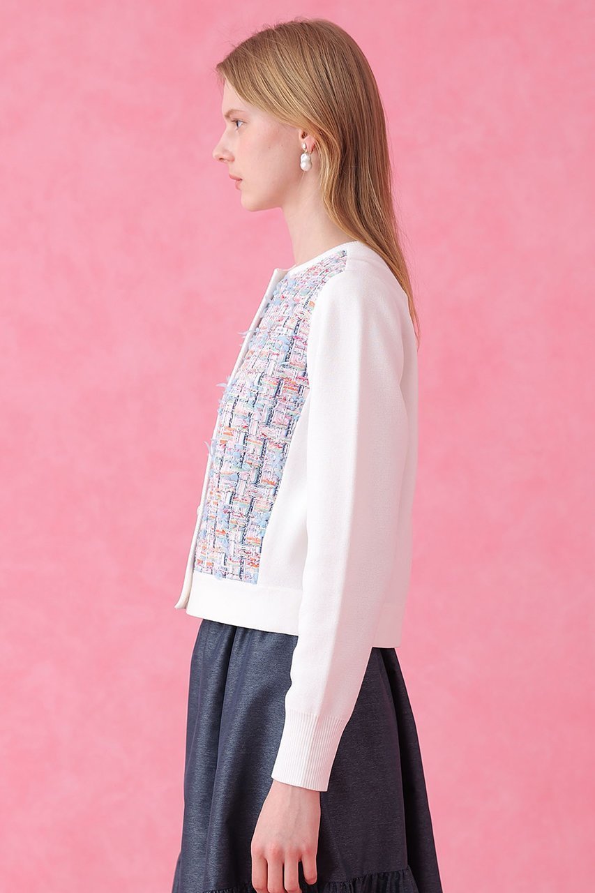 【アナイ/ANAYI】の【セットアップ対象商品】カラーミックスツイードコンビ カーディガン 人気、トレンドファッション・服の通販 founy(ファニー) 　ファッション　Fashion　レディースファッション　Fashion for Women　トップス・カットソー　Cut & Sew Tops　ニット　Knit Tops & Sweaters　カーディガン・羽織り　Layered Style Cardigans　おすすめ　Recommended / Our Picks　カラフル　Colorful Design　カーディガン　Cardigan, Knitwear　シルバー　Silver, Metallic Silver　シンプル　Simple, Minimal　セットアップ　Set-Up, Coordinated Outfit　ツイード　Twill, Twill Weave　デニム　Denim, Jeans Material　フランス　France, French　ミラノリブ　Milano Rib, Milano Stitch　メタル　Metal, Metal Parts　モダン　Modern, Contemporary　other-8|ID: prp329100004919644 ipo3291000000036909311