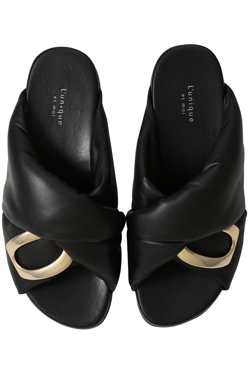 【リュニック エ モア/L'unique et moi】のCouche スライドサンダル インテリア・キッズ・メンズ・レディースファッション・服の通販 founy(ファニー) 　ファッション　Fashion　レディースファッション　Fashion for Women　サンダル　Sandals, Summer Shoes　スリッパ　Slippers, Room Shoes　リュクス　Luxury, Elegant, High-End, Chic　エレガント 上品　Elegant　ブラック|ID: prp329100004921284 ipo3291000000036921229