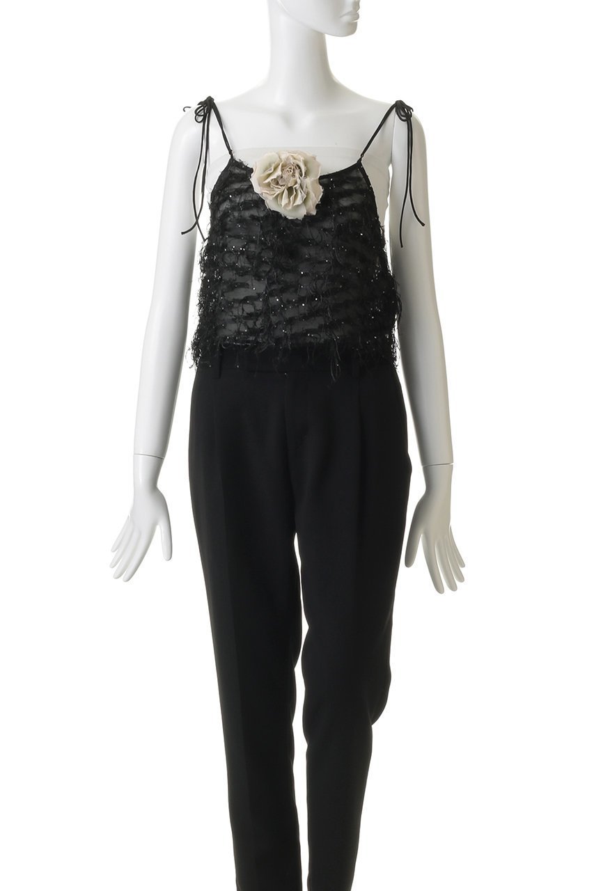 【ルール ロジェット/leur logette】のシアーフリンジキャミトップス 人気、トレンドファッション・服の通販 founy(ファニー) 　ファッション　Fashion　レディースファッション　Fashion for Women　トップス・カットソー　Cut & Sew Tops　キャミソール&ノースリーブ　Camisoles & Sleeveless Tops　シャツ・ブラウス・オフィスカジュアル　Elegant Blouses & Button-Ups　ロングTシャツ・Tシャツ　Longline T-Shirts & Tees　カットソー・ベーシックTシャツ　Cut-and-Sewn Tops / Stretch Tees & Basics　イタリア　Italy　キャミソール　Camisole, Spaghetti Strap Top　ジャカード／ジャガード　Jacquard, Woven Pattern　スパンコール　Sequins, Sequin Embellishment　タンク　Tank Top, Sleeveless Top　フリンジ　Fringe, Tassel　フロント　Front, Front Design　ランダム　Random, Irregular　other-2|ID: prp329100004921820 ipo3291000000036928880