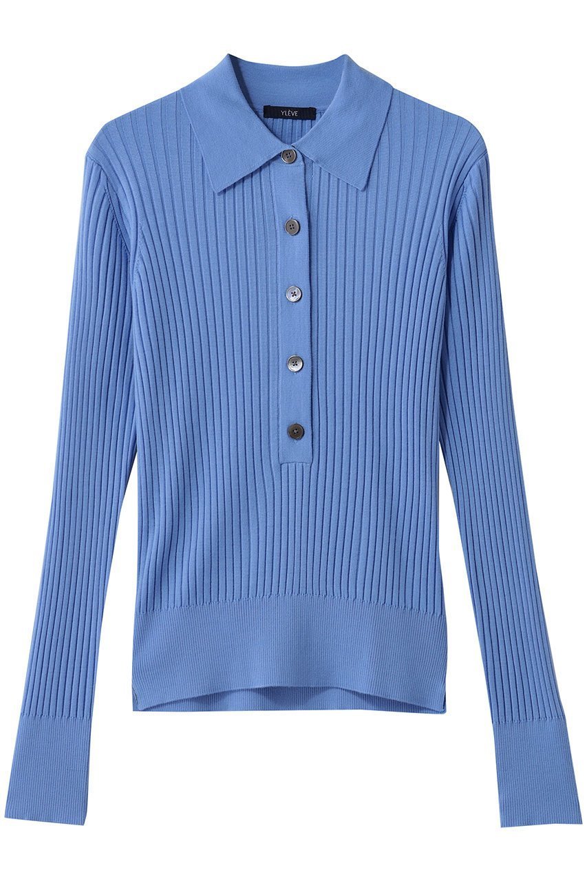 【イレーヴ/YLEVE】のウール シルク カシミア リブ ニット ポロ インテリア・キッズ・メンズ・レディースファッション・服の通販 founy(ファニー) 　ファッション　Fashion　レディースファッション　Fashion for Women　トップス・カットソー　Cut & Sew Tops　ニット　Knit Tops & Sweaters　カジュアルプルオーバー・ニットトップス　Pullovers & Knit Tops / Casual Pullovers　シルク　Silk, 100% Silk　バランス　Balance, Style Balance　ワイドリブ　Wide Rib, Wide Ribbed Knit　サックス|ID: prp329100004921886 ipo3291000000036929641