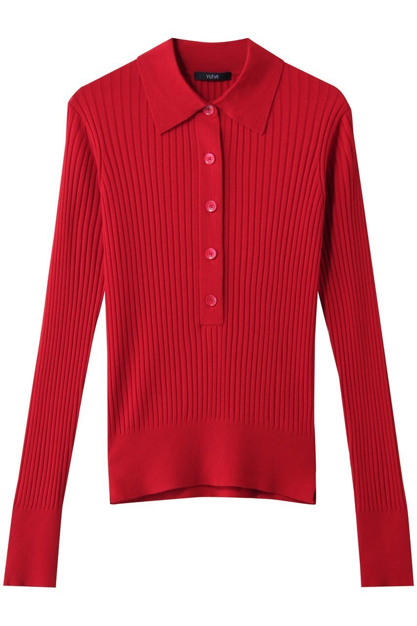 【イレーヴ/YLEVE】のウール シルク カシミア リブ ニット ポロ インテリア・キッズ・メンズ・レディースファッション・服の通販 founy(ファニー) 　ファッション　Fashion　レディースファッション　Fashion for Women　トップス・カットソー　Cut & Sew Tops　ニット　Knit Tops & Sweaters　カジュアルプルオーバー・ニットトップス　Pullovers & Knit Tops / Casual Pullovers　シルク　Silk, 100% Silk　バランス　Balance, Style Balance　ワイドリブ　Wide Rib, Wide Ribbed Knit　レッド|ID: prp329100004921886 ipo3291000000036929644