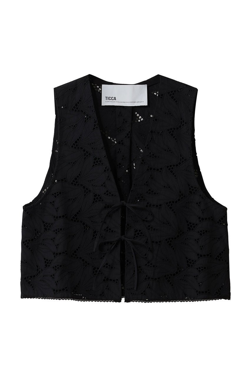 【ティッカ/TICCA】のフラワーレースベスト インテリア・キッズ・メンズ・レディースファッション・服の通販 founy(ファニー) 　ファッション　Fashion　レディースファッション　Fashion for Women　アウター　Coat / Outerwear Collection　レディースジャケット・軽アウター　Jackets　カットソー　Cut and Sewn Top　ジャケット　Jacket, Outerwear　フロント　Front, Front Design　ベスト　Vest, Waistcoat　リボン　Ribbon, Bow　ブラック|ID: prp329100004921928 ipo3291000000036930025