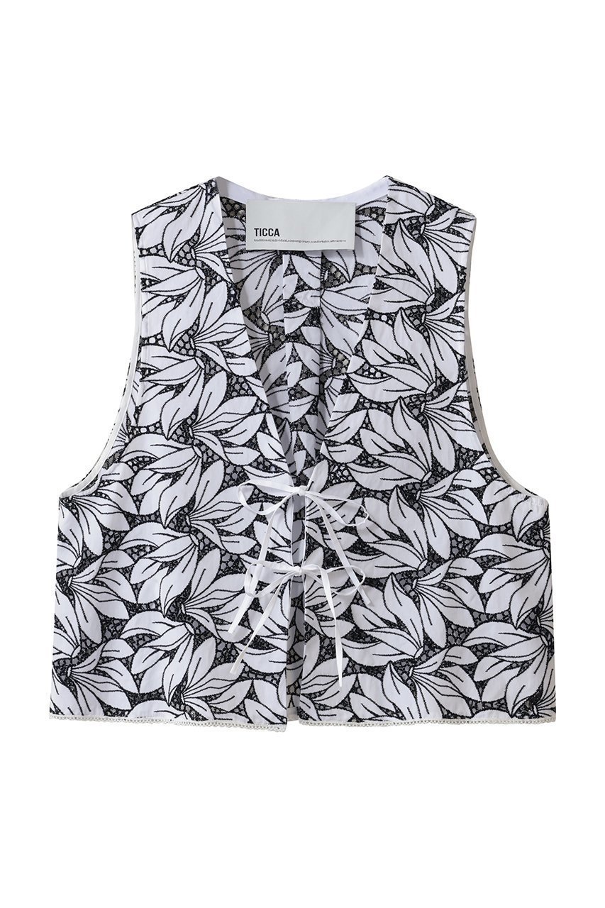 【ティッカ/TICCA】のフラワーレースベスト インテリア・キッズ・メンズ・レディースファッション・服の通販 founy(ファニー) 　ファッション　Fashion　レディースファッション　Fashion for Women　アウター　Coat / Outerwear Collection　レディースジャケット・軽アウター　Jackets　カットソー　Cut and Sewn Top　ジャケット　Jacket, Outerwear　フロント　Front, Front Design　ベスト　Vest, Waistcoat　リボン　Ribbon, Bow　ホワイト×ネイビー|ID: prp329100004921928 ipo3291000000036930026