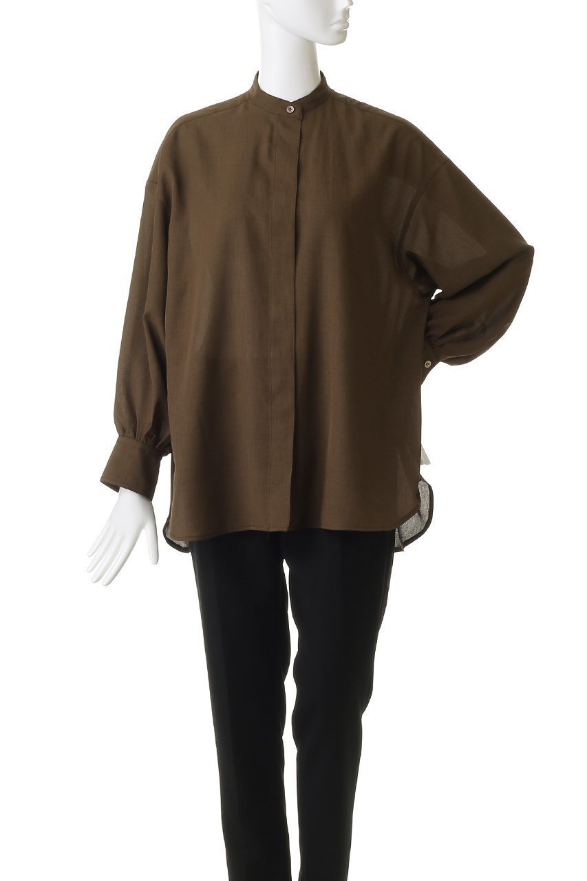 【フローレント/FLORENT】のリネンライクツイル バンドカラーシャツ 人気、トレンドファッション・服の通販 founy(ファニー) 　ファッション　Fashion　レディースファッション　Fashion for Women　トップス・カットソー　Cut & Sew Tops　シャツ・ブラウス・オフィスカジュアル　Elegant Blouses & Button-Ups　スリーブ　Sleeve, Long Sleeve / Short Sleeve　ドレープ　Drape, Draping Fabric　ファブリック　Fabric, Textile　ロング　Long, Long-Length　エレガント 上品　Elegant　ビジネス 仕事 通勤　Business / Work / Commuting　other-2|ID: prp329100004921959 ipo3291000000036930252