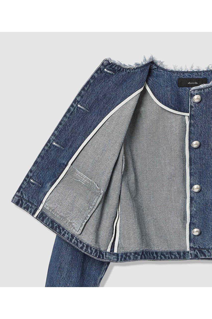 【アルアバイル/allureville】のデニムノーカラージャケット 人気、トレンドファッション・服の通販 founy(ファニー) ファッション Fashion レディースファッション Fashion for Women アウター Coat / Outerwear Collection レディースジャケット・軽アウター Jackets ノーカラージャケット / シンプル上品コーデ Collarless Jackets おすすめ Recommended / Our Picks ショート Short, Short Length シルバー Silver, Metallic Silver ジャケット Jacket, Outerwear デニム Denim, Jeans Material バランス Balance, Style Balance ボトム Bottoms, Lower Wear 定番 Standard, Basic Item other-8|ID: prp329100004921964 ipo3291000000036930360