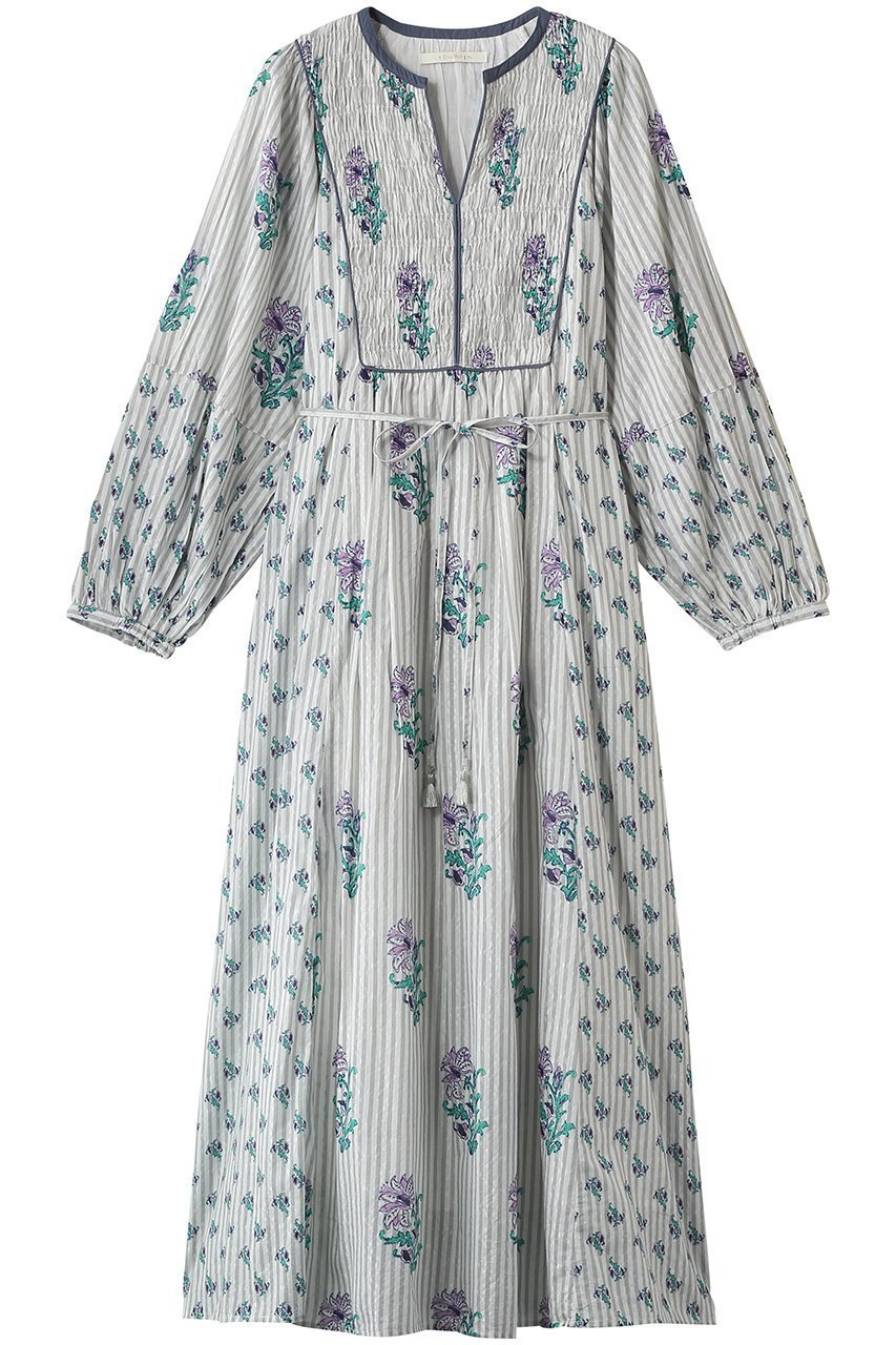 【ヌキテパ/NE QUITTEZ PAS】のCotton Jacquard Lily Print シャーリングワンピース 人気、トレンドファッション・服の通販 founy(ファニー) 　ファッション　Fashion　レディースファッション　Fashion for Women　ワンピース　Dresses　チュニック　Tunic Tops & Dresses　シャーリング　Shirring, Ruched　ストライプ　Stripe, Striped Pattern　チュニック　Tunic, Long Top　ティアード　Tiered, Tiered Style　パーティ　Party, Party Style　プリント　Print, Printed Pattern　リラックス　Relax, Relaxed Fit　ロング　Long, Long-Length　夏　Summer　 other-1|ID: prp329100004922003 ipo3291000000036930841