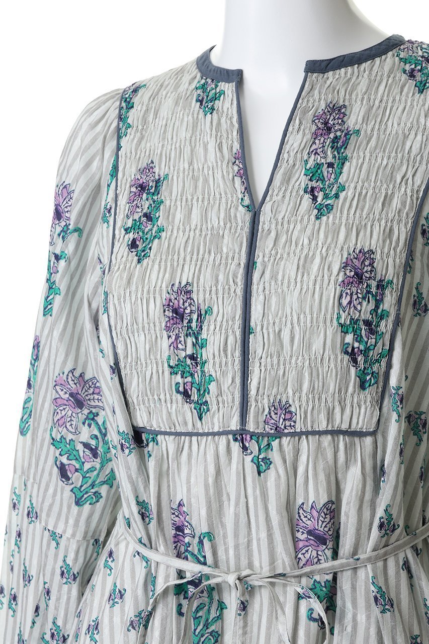 【ヌキテパ/NE QUITTEZ PAS】のCotton Jacquard Lily Print シャーリングワンピース 人気、トレンドファッション・服の通販 founy(ファニー) 　ファッション　Fashion　レディースファッション　Fashion for Women　ワンピース　Dresses　チュニック　Tunic Tops & Dresses　シャーリング　Shirring, Ruched　ストライプ　Stripe, Striped Pattern　チュニック　Tunic, Long Top　ティアード　Tiered, Tiered Style　パーティ　Party, Party Style　プリント　Print, Printed Pattern　リラックス　Relax, Relaxed Fit　ロング　Long, Long-Length　夏　Summer　other-5|ID: prp329100004922003 ipo3291000000036930851