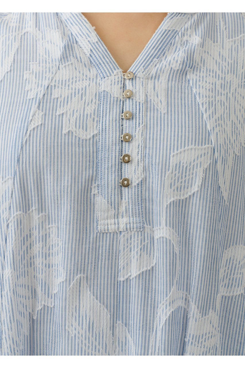 【ヌキテパ/NE QUITTEZ PAS】のCotton Stripe Flower Jacquard フレアワンピース 人気、トレンドファッション・服の通販 founy(ファニー) 　ファッション　Fashion　レディースファッション　Fashion for Women　ワンピース　Dresses　チュニック　Tunic Tops & Dresses　オケージョン　Occasion Wear　ジャカード／ジャガード　Jacquard, Woven Pattern　ジュエリー　Jewelry, Accessories　ストライプ　Stripe, Striped Pattern　チュニック　Tunic, Long Top　フィット　Fit, Slim Fit　フレア　Flare, Flared　ロング　Long, Long-Length　エレガント 上品　Elegant　other-7|ID: prp329100004922004 ipo3291000000036930867