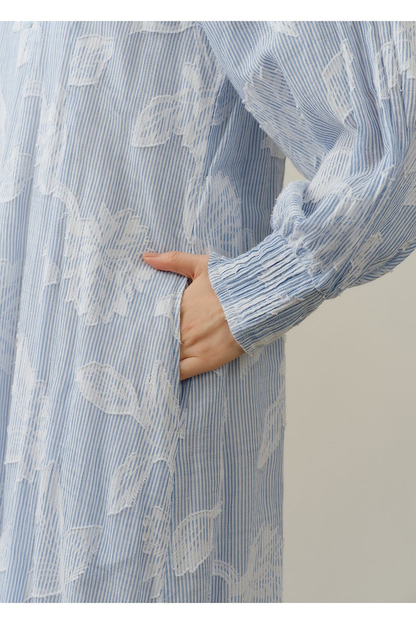 【ヌキテパ/NE QUITTEZ PAS】のCotton Stripe Flower Jacquard フレアワンピース 人気、トレンドファッション・服の通販 founy(ファニー) 　ファッション　Fashion　レディースファッション　Fashion for Women　ワンピース　Dresses　チュニック　Tunic Tops & Dresses　オケージョン　Occasion Wear　ジャカード／ジャガード　Jacquard, Woven Pattern　ジュエリー　Jewelry, Accessories　ストライプ　Stripe, Striped Pattern　チュニック　Tunic, Long Top　フィット　Fit, Slim Fit　フレア　Flare, Flared　ロング　Long, Long-Length　エレガント 上品　Elegant　other-8|ID: prp329100004922004 ipo3291000000036930870
